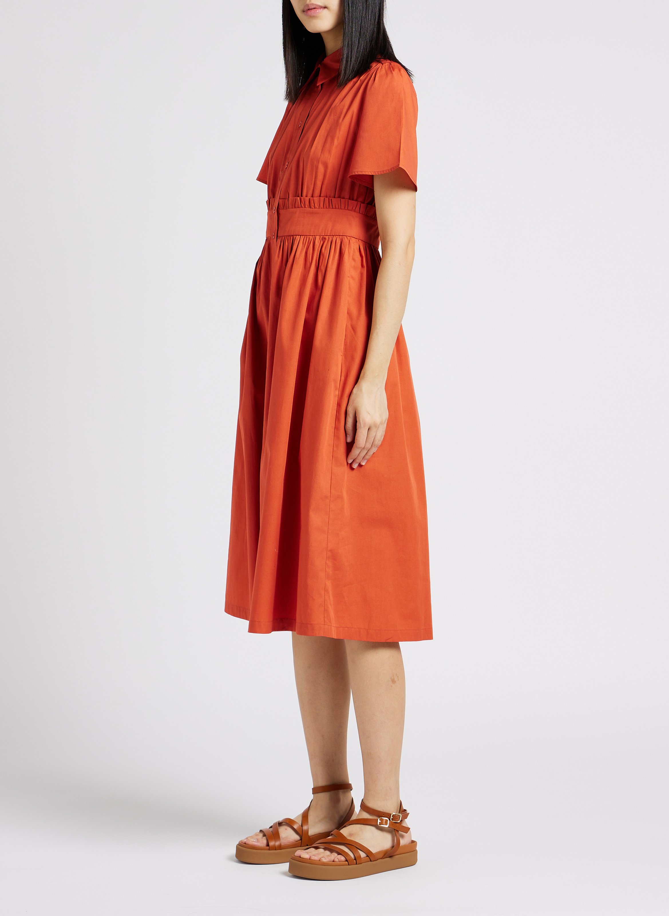 Halflange, getailleerde, katoenen jurk MAX&Co. Oranje