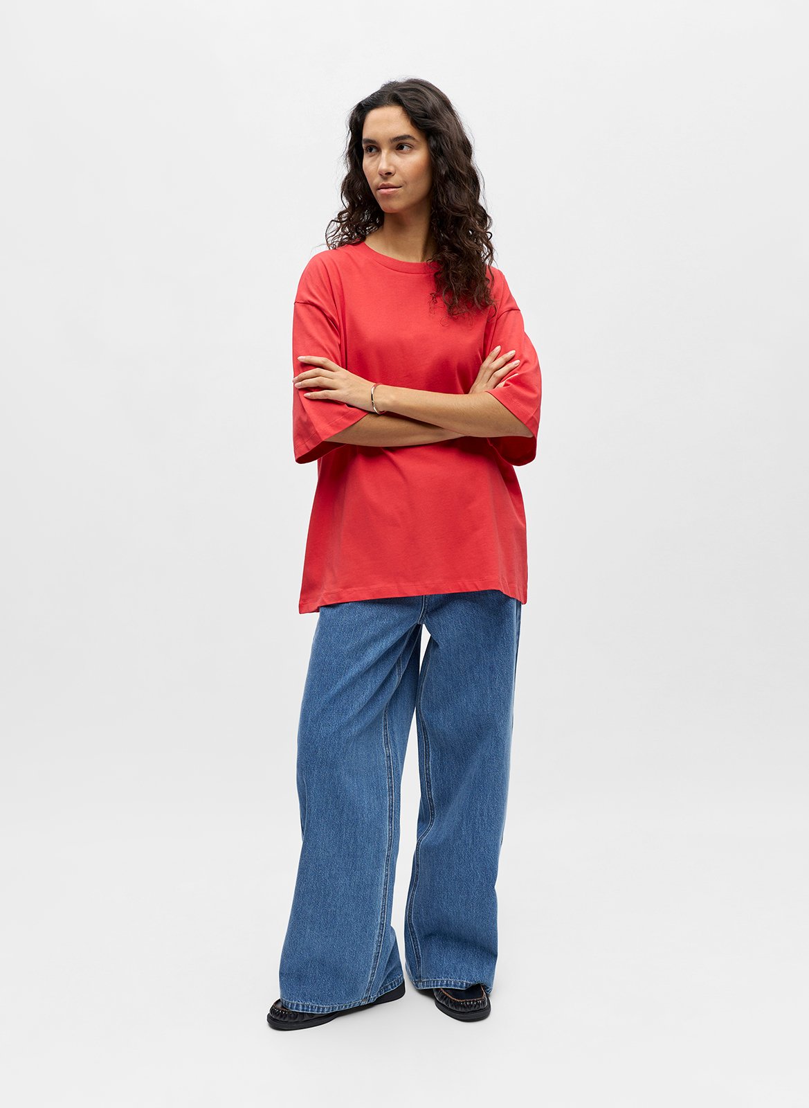 Tee-shirt col rond en coton bio mélangé OBJECT Rouge