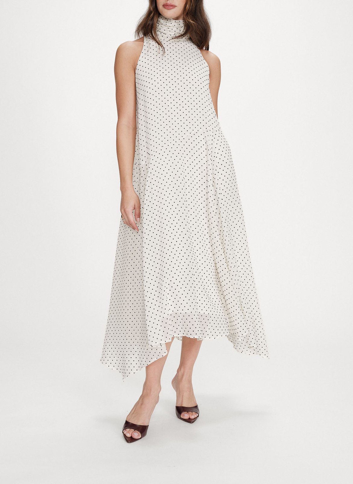 Robe asymétrique sans manches à pois GRACE ET MILA Beige