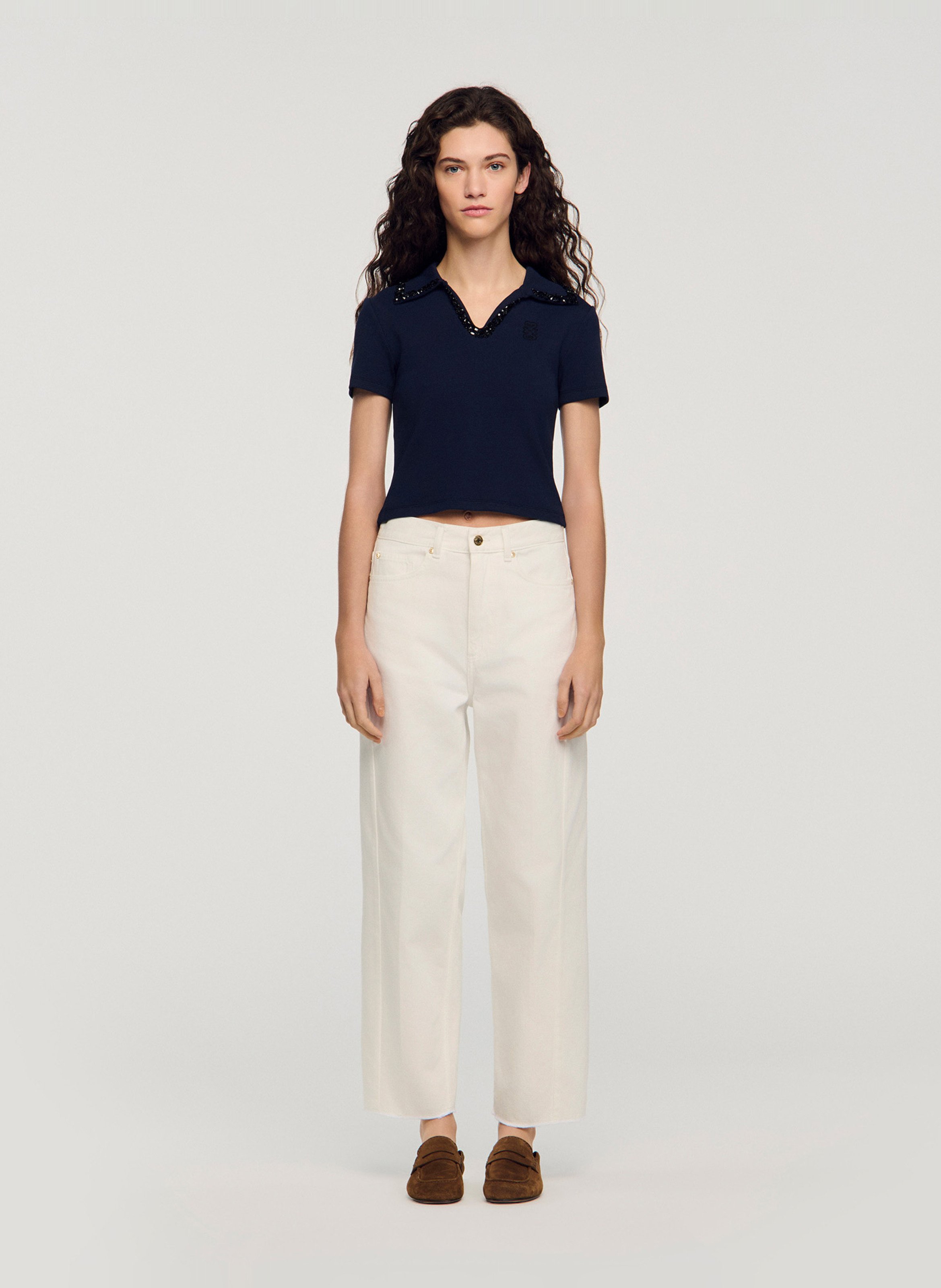 Gerade geschnittenes Poloshirt aus Baumwoll-Mix SANDRO Blau