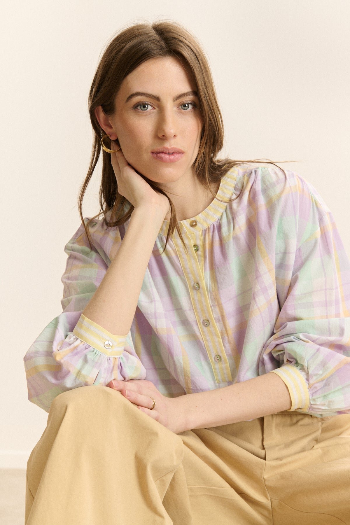 Long-sleeve plaid blouse GARANCE PARIS Purple