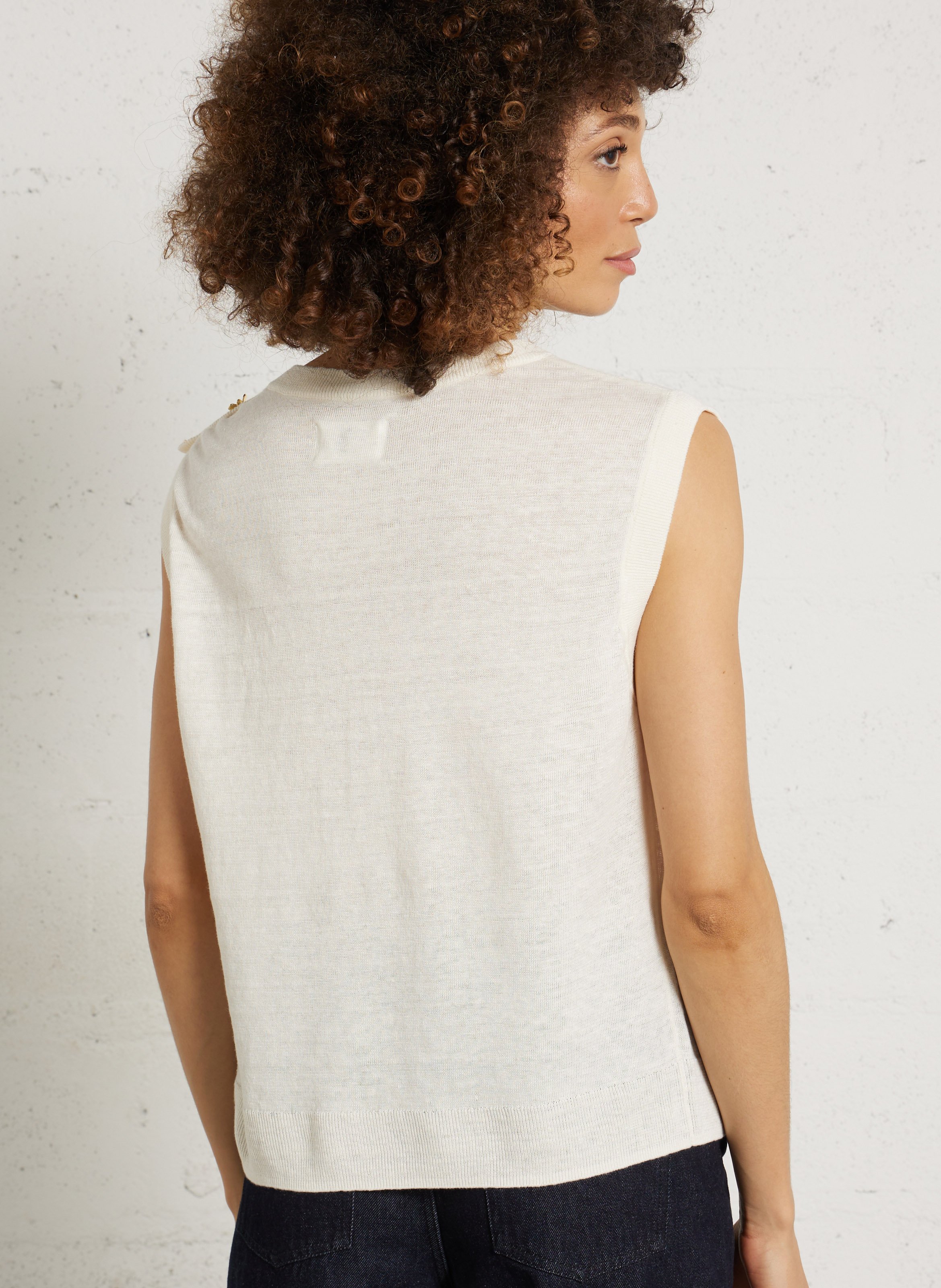 Oversized round neck linen sweater DES PETITS HAUTS Beige