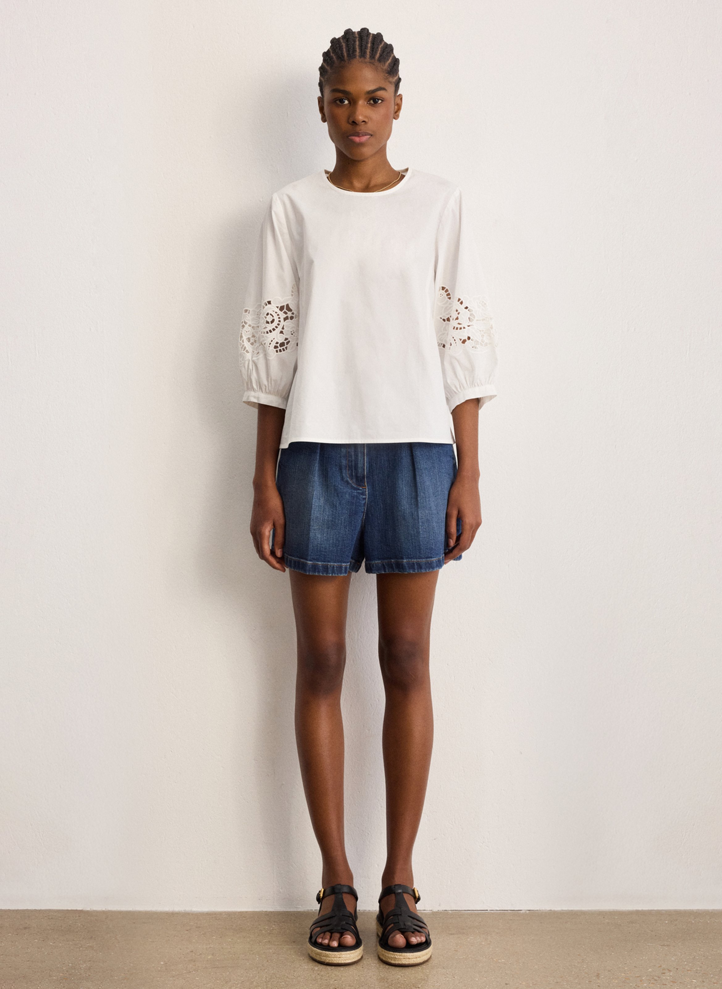 Top droit col rond en coton PABLO Weiss