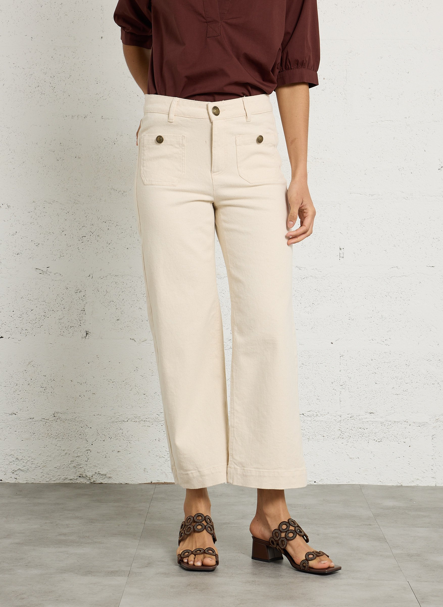 High-waisted cropped straight leg jeans MAISON 123 Beige