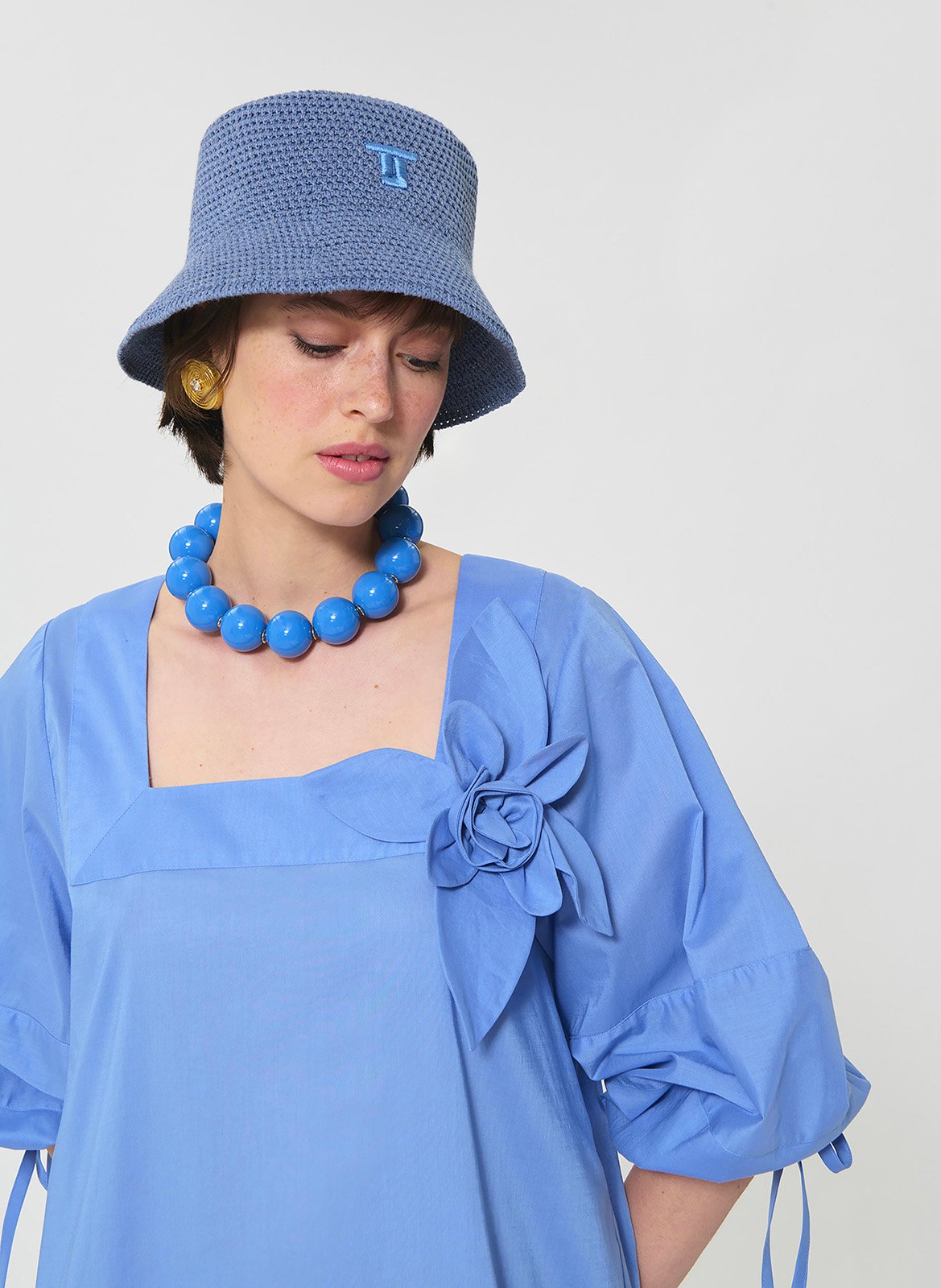 Robe midi ample à volants TARA JARMON Bleu