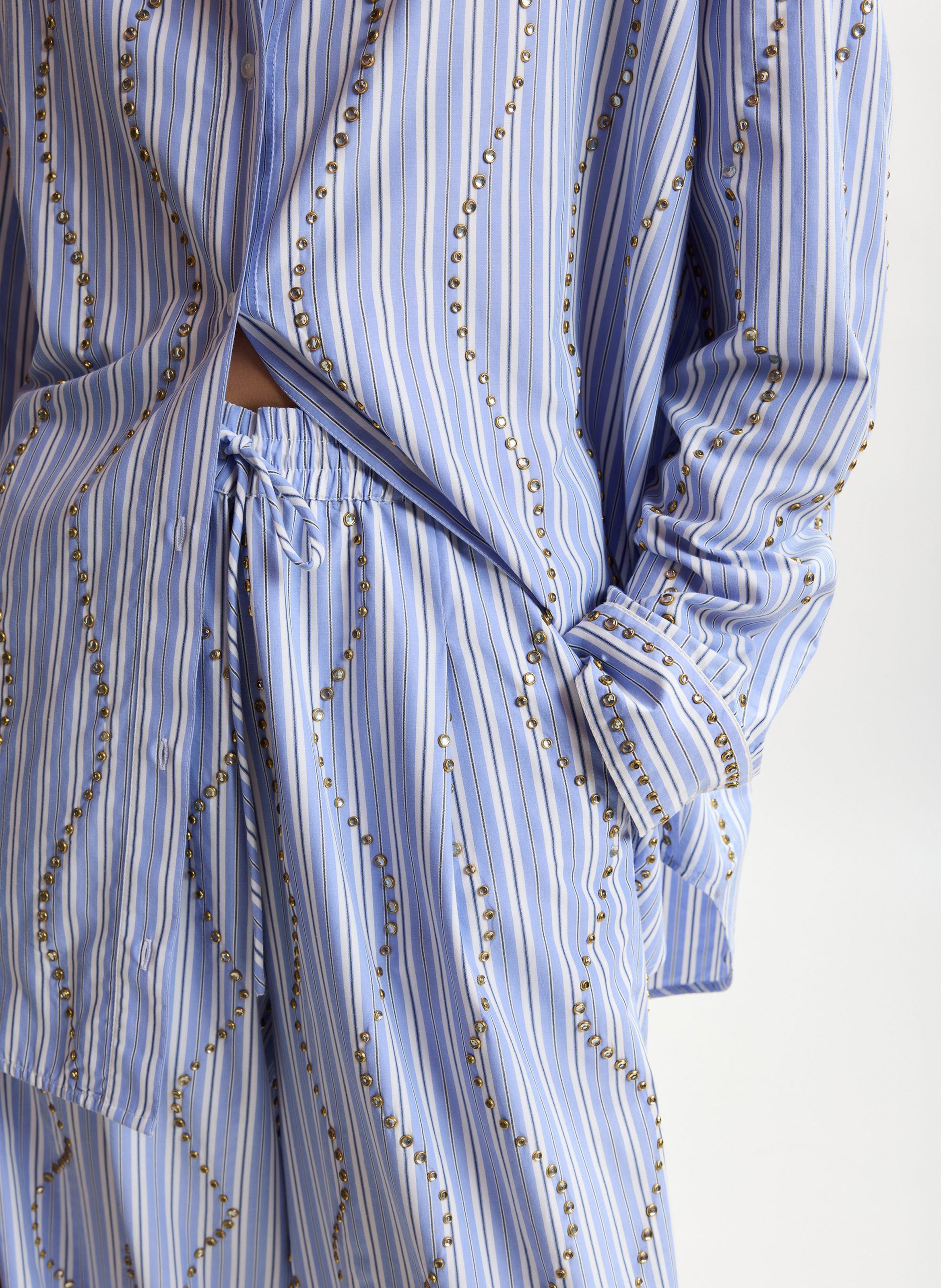 High-waisted wide-leg pants with stripes and rhinestones ESSENTIEL ANTWERP Blue