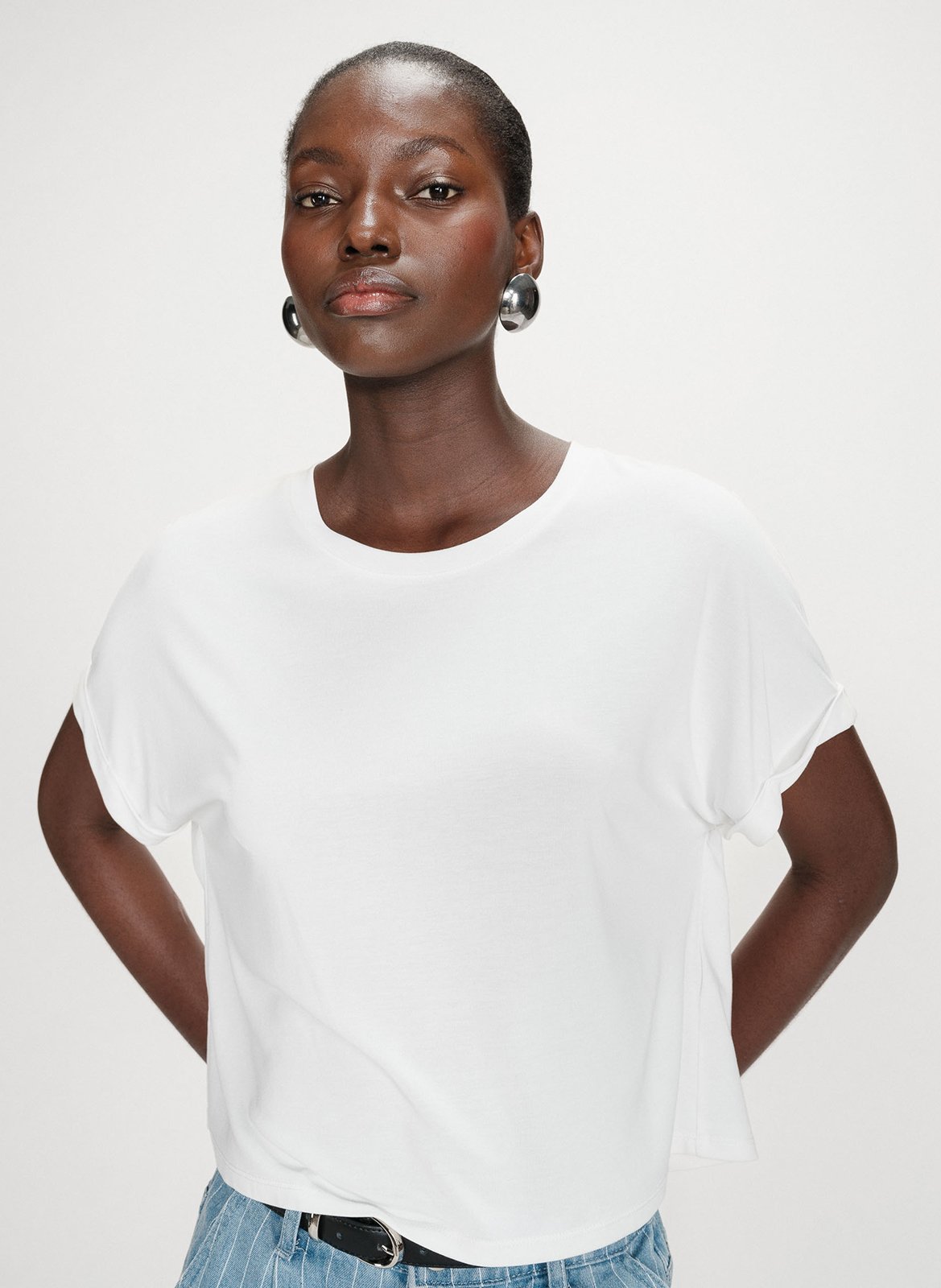 Einfarbiges Langarm-Top mit Rundhalsausschnitt GRACE ET MILA Weiss