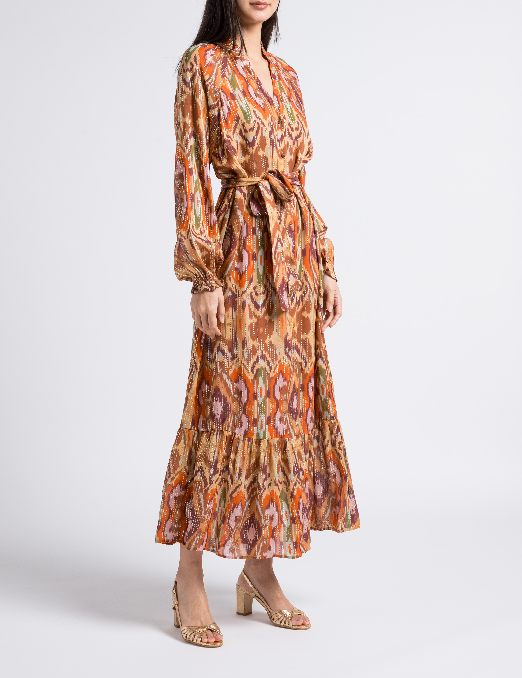 Long straight printed dress with belt LA PETITE ETOILE Multicolored