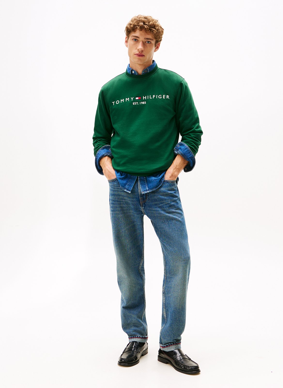 Sweat col rond regular-fit brodé en coton bio TOMMY HILFIGER Vert