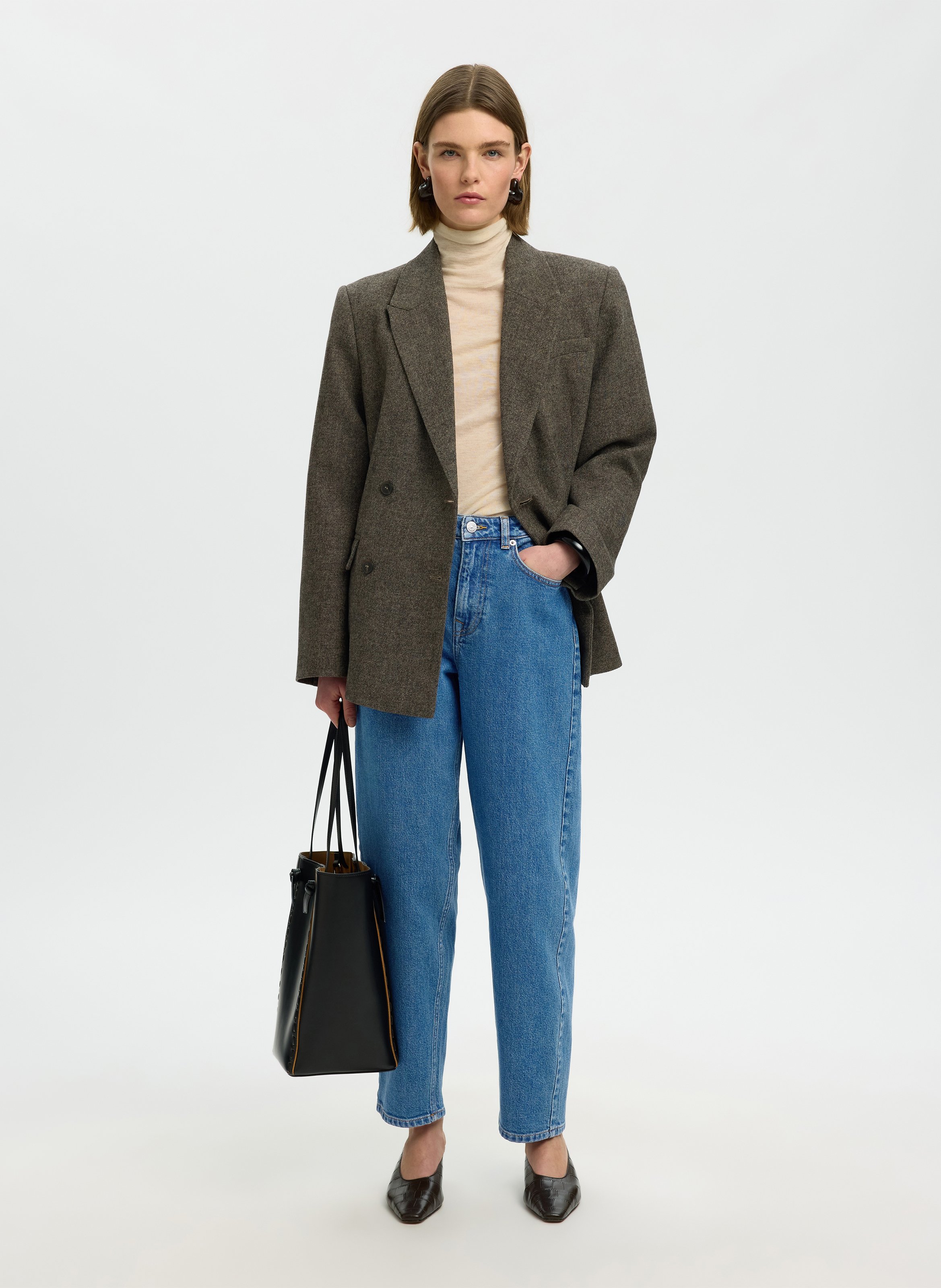 Jean droit taille haute uni SELECTED Bleu