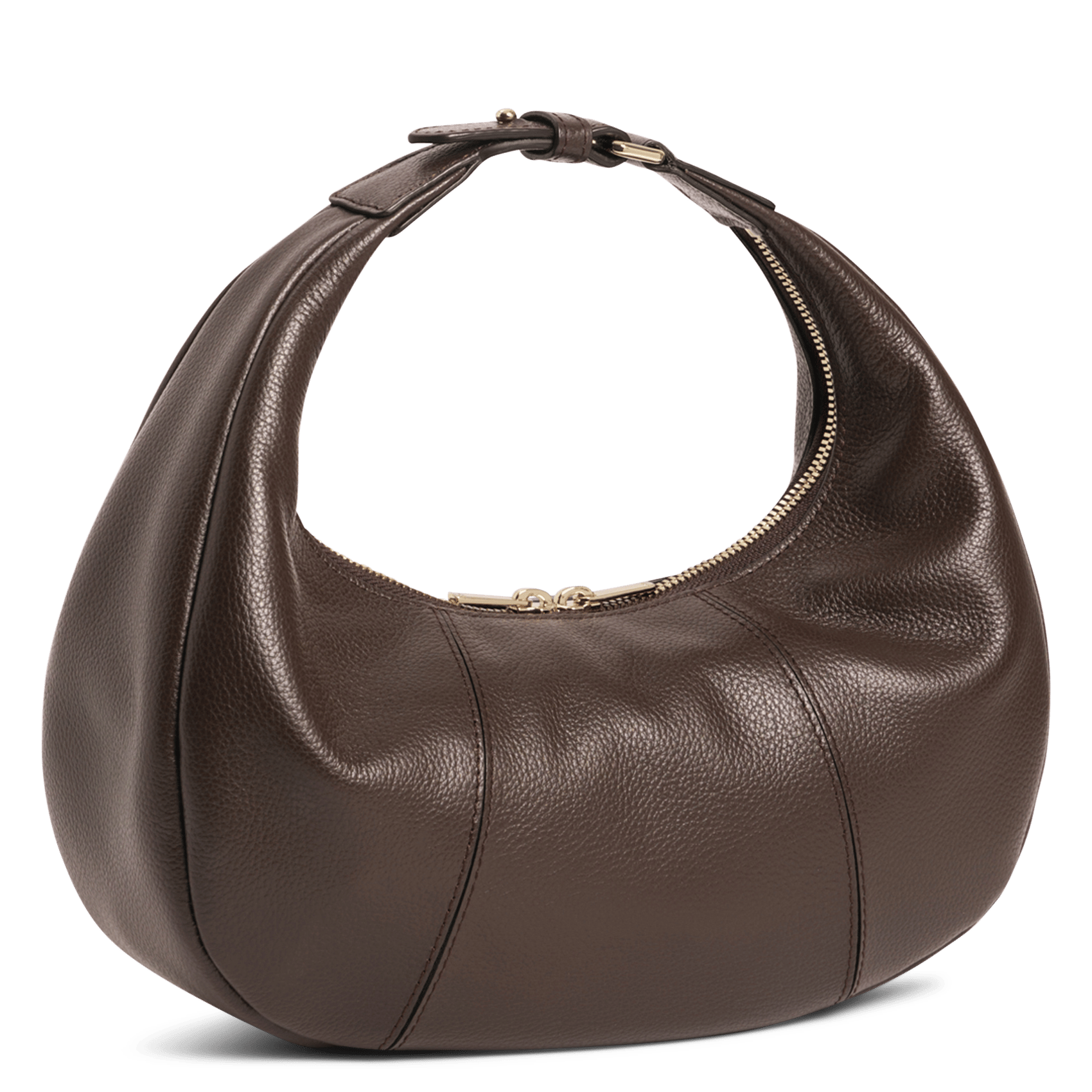 Petit sac hobo zippé en cuir grainé LE TANNEUR Marron