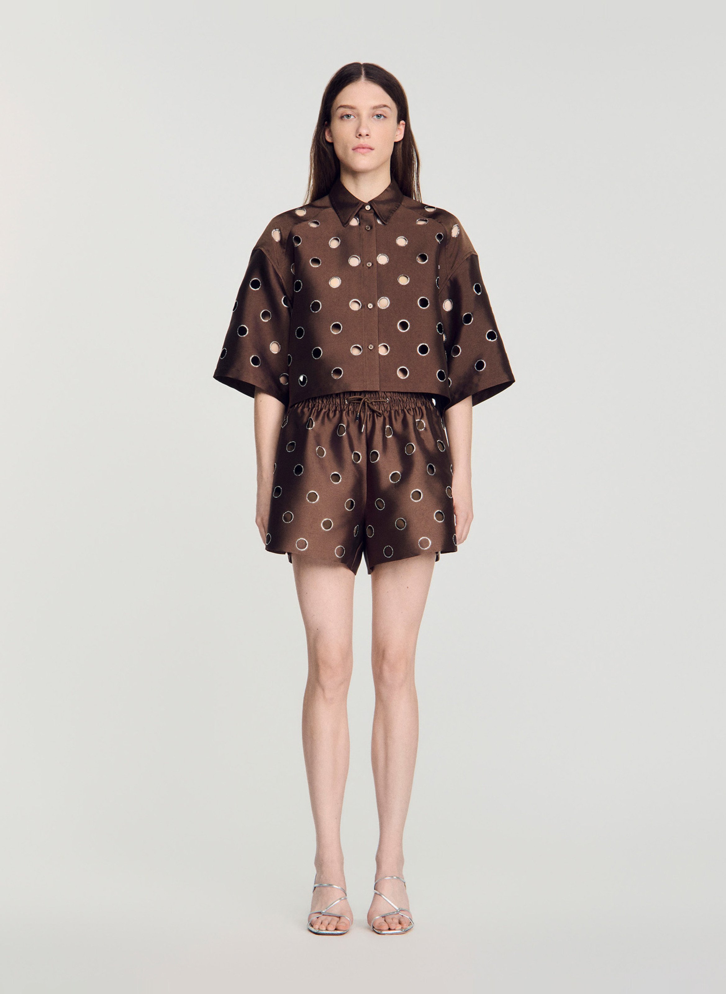 Oversize Hemd aus Leder-Optik SANDRO Braun