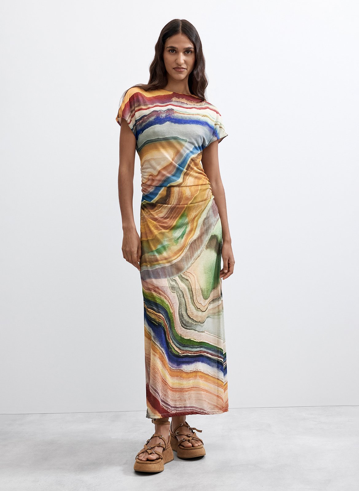 Robe longue imprimée manches courtes DESIGUAL Noir