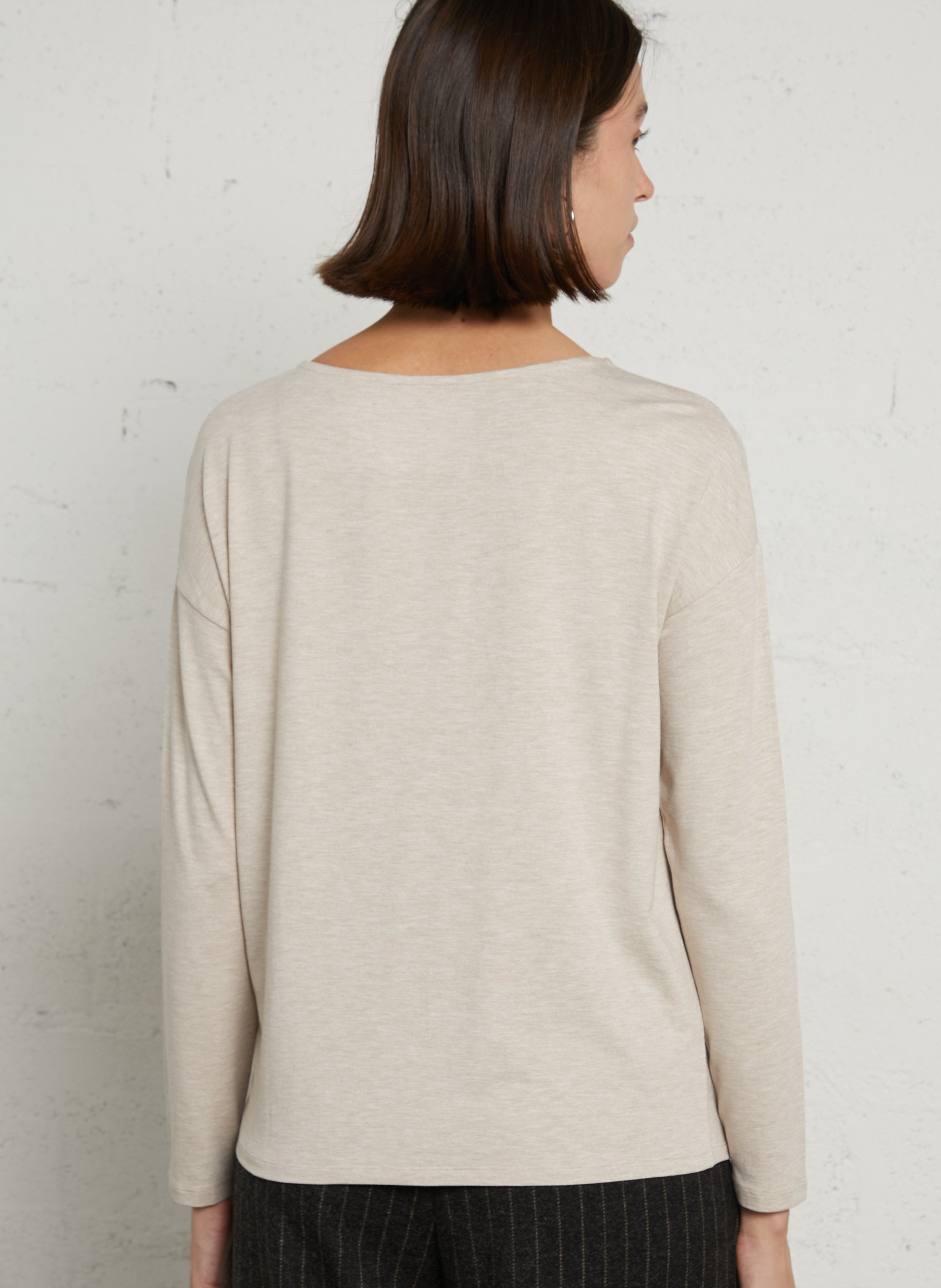 Loose-fitting boat neck t-shirt MAJESTIC FILATURES Beige