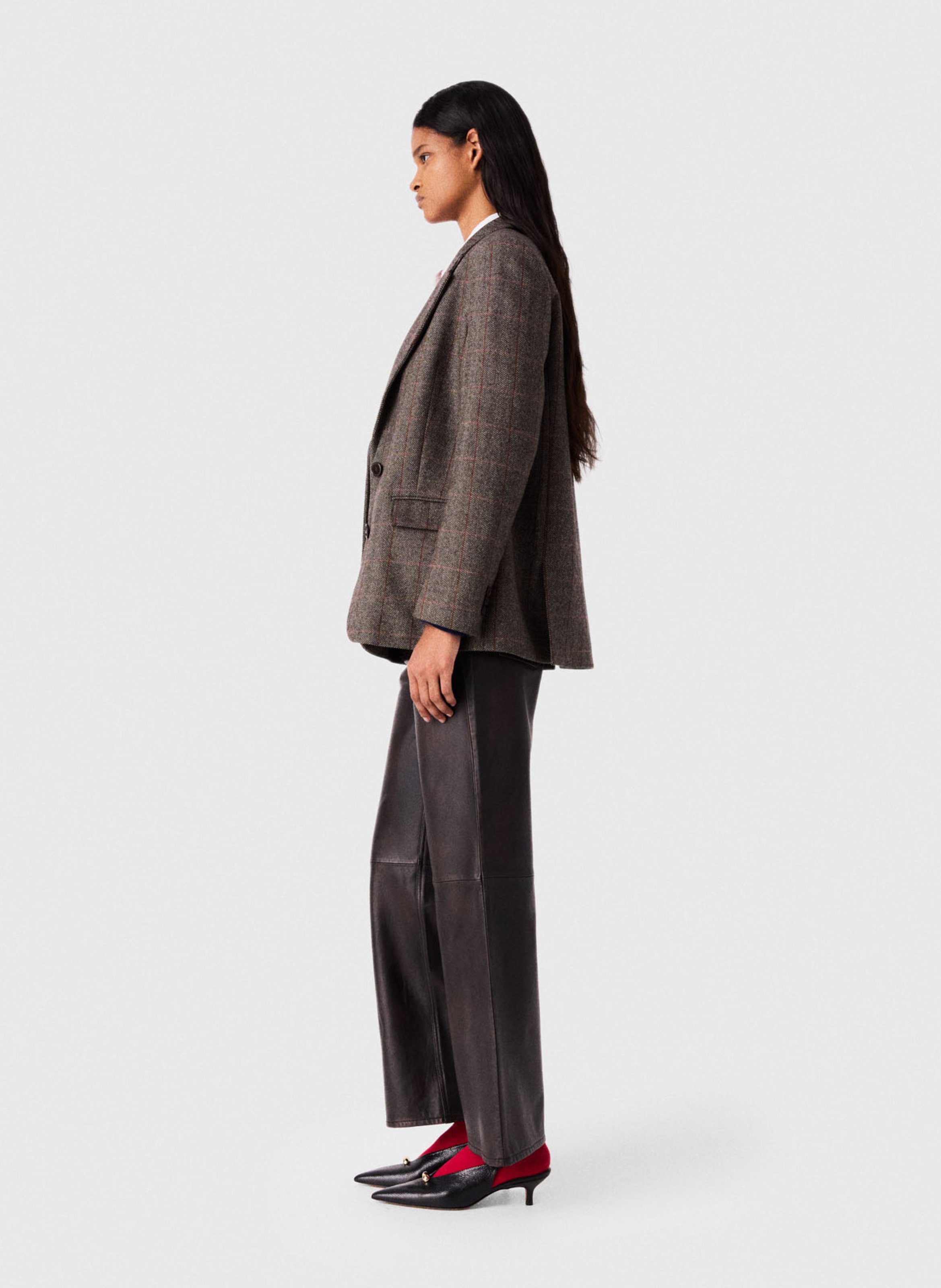 Pantalon droit en cuir MAJE Marron