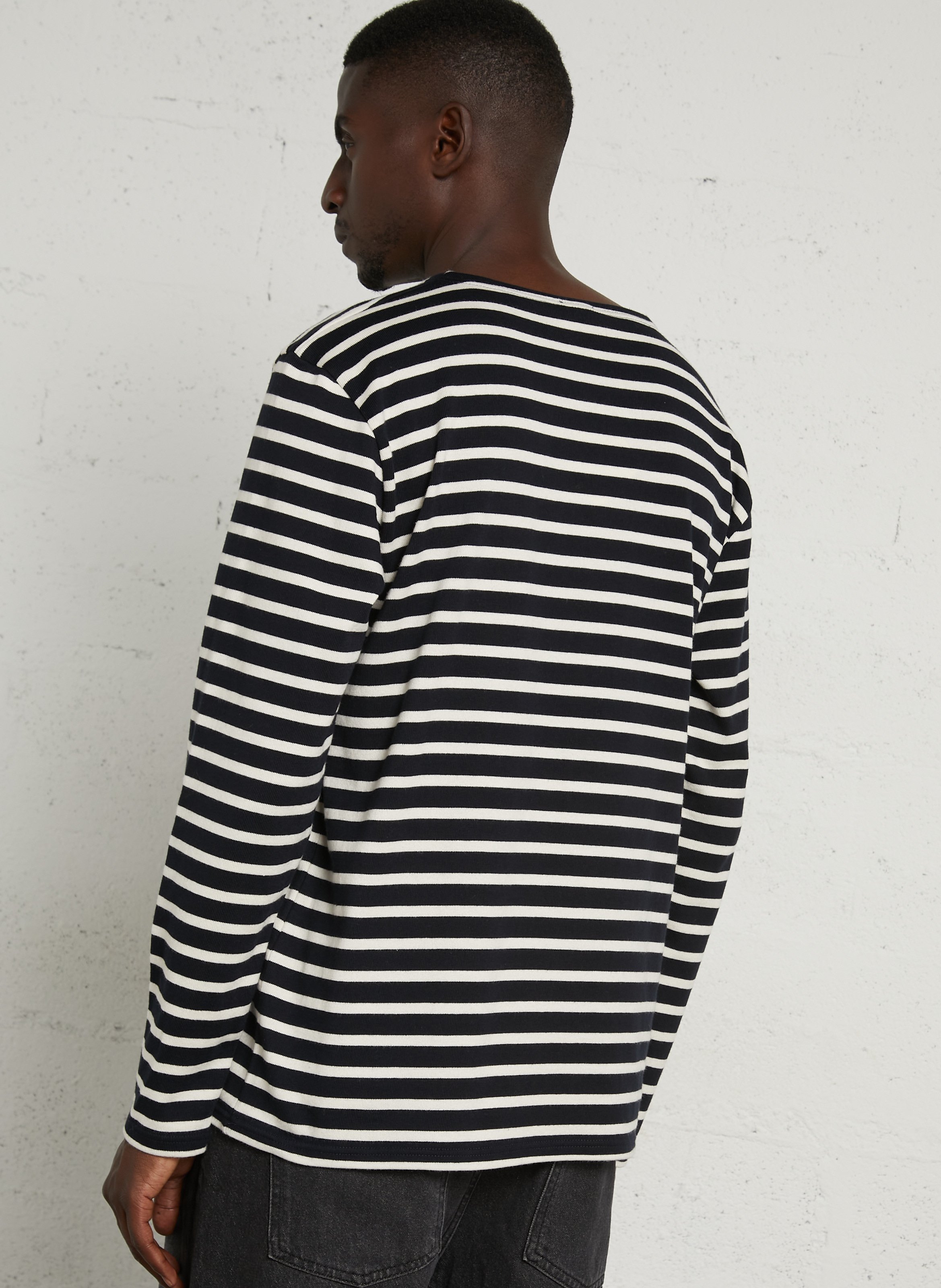 Gerader Baumwoll-T-Shirt im Marinestreifen-Stil ARMOR LUX Blau