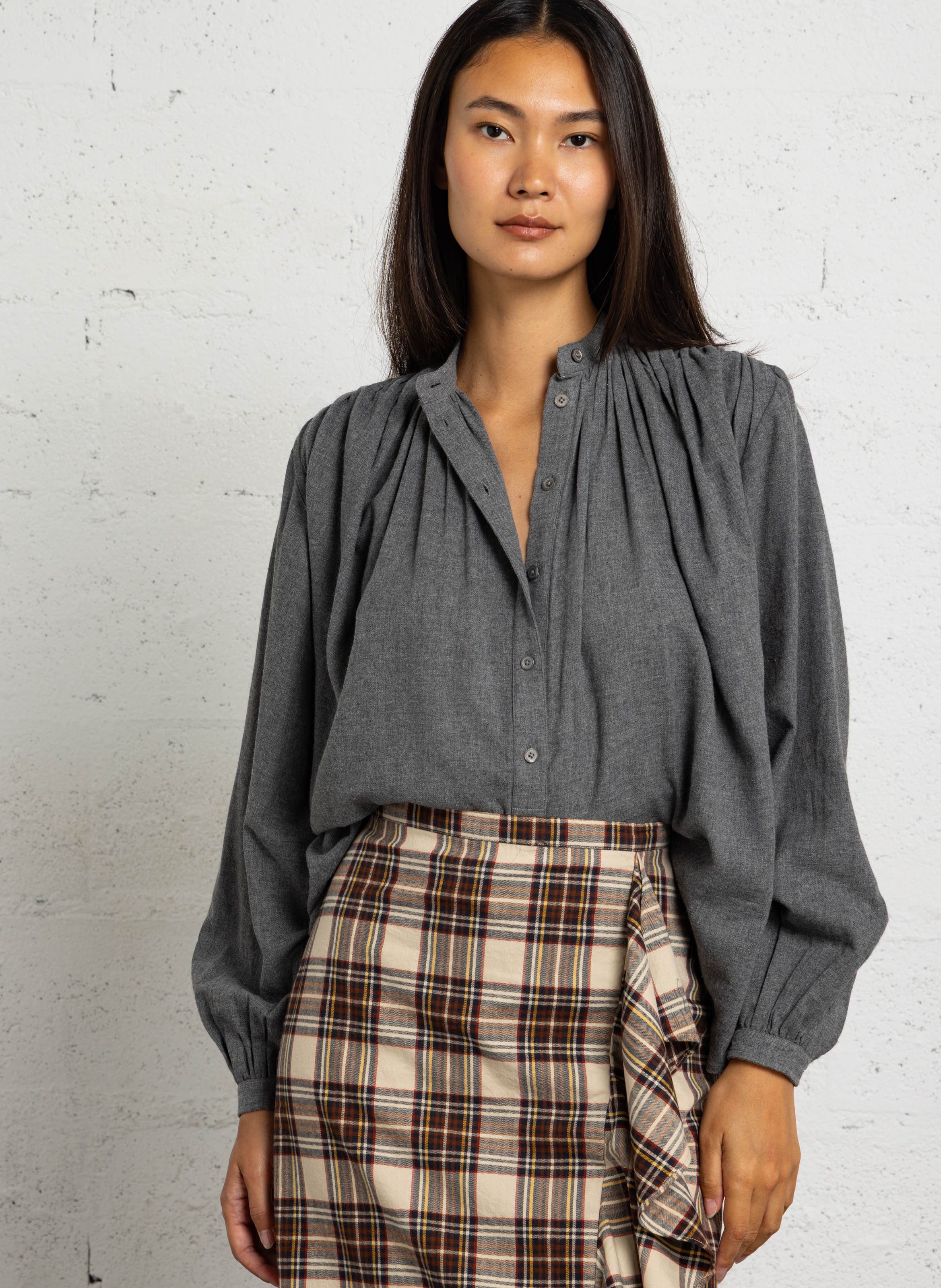 Chemise col rond en coton LAURENCE BRAS Gris
