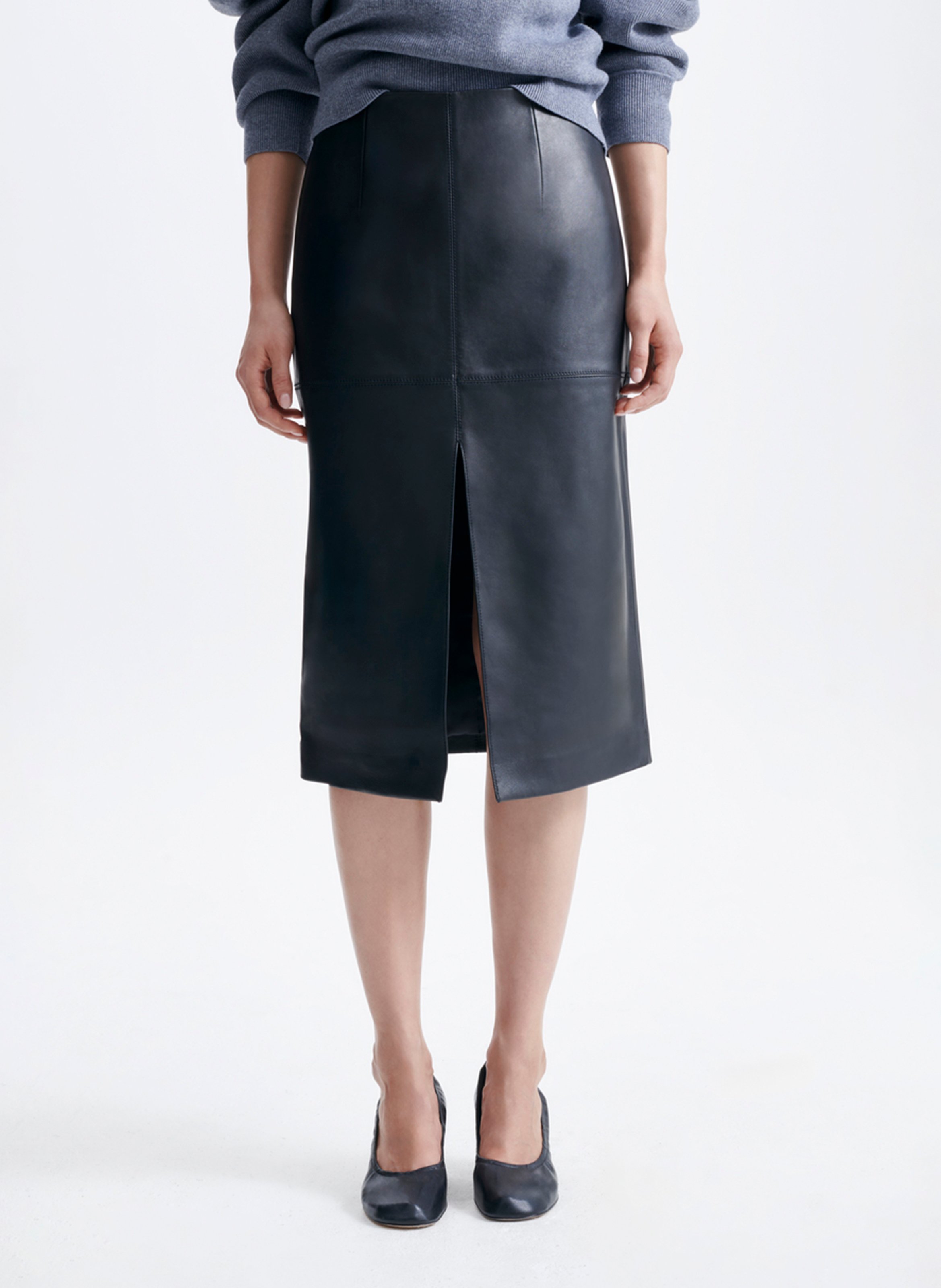Falda midi recta de cuero VANESSA BRUNO Negro