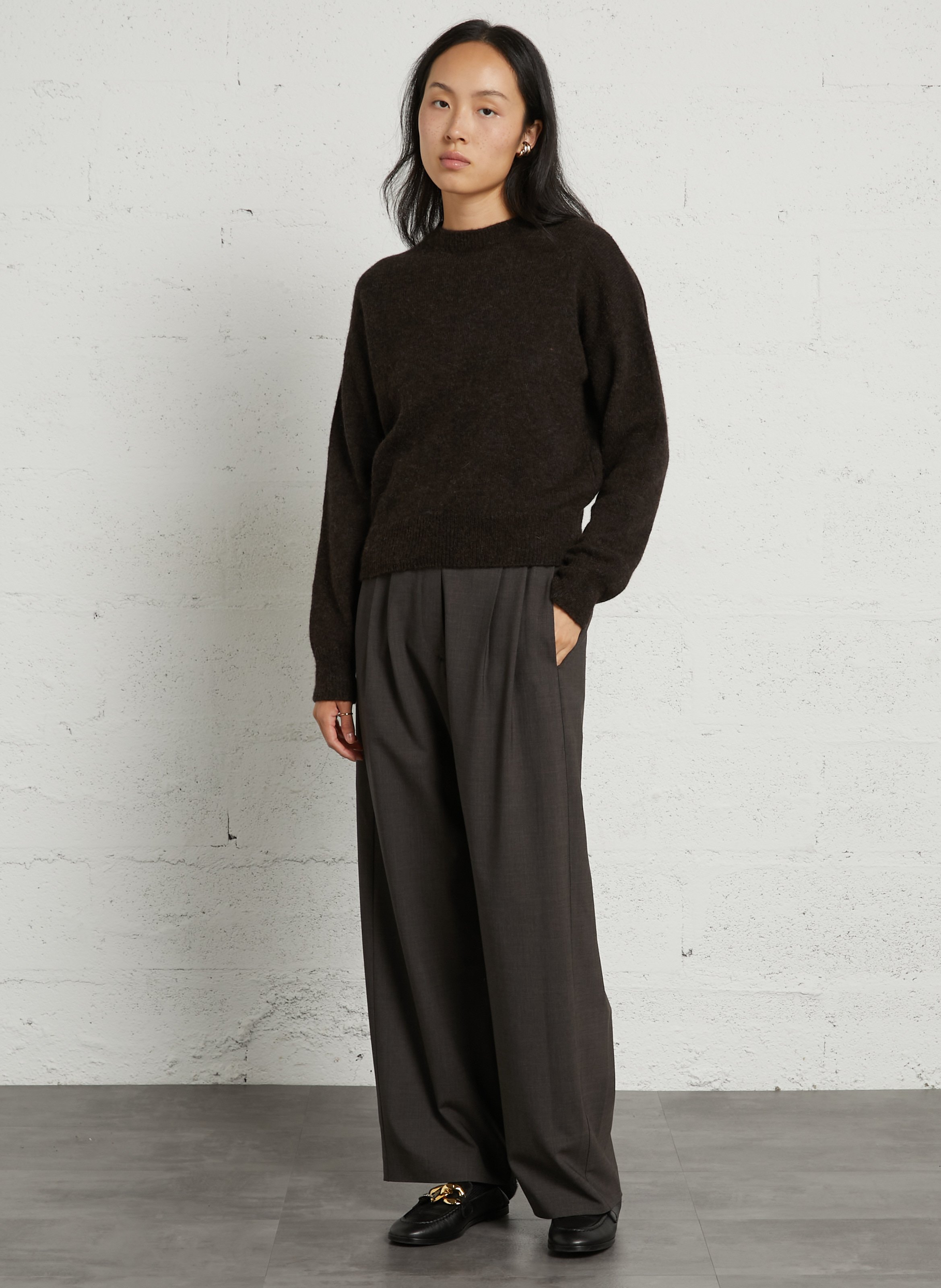 Pantalon à plis en laine vierge mélangée MASSCOB Marron