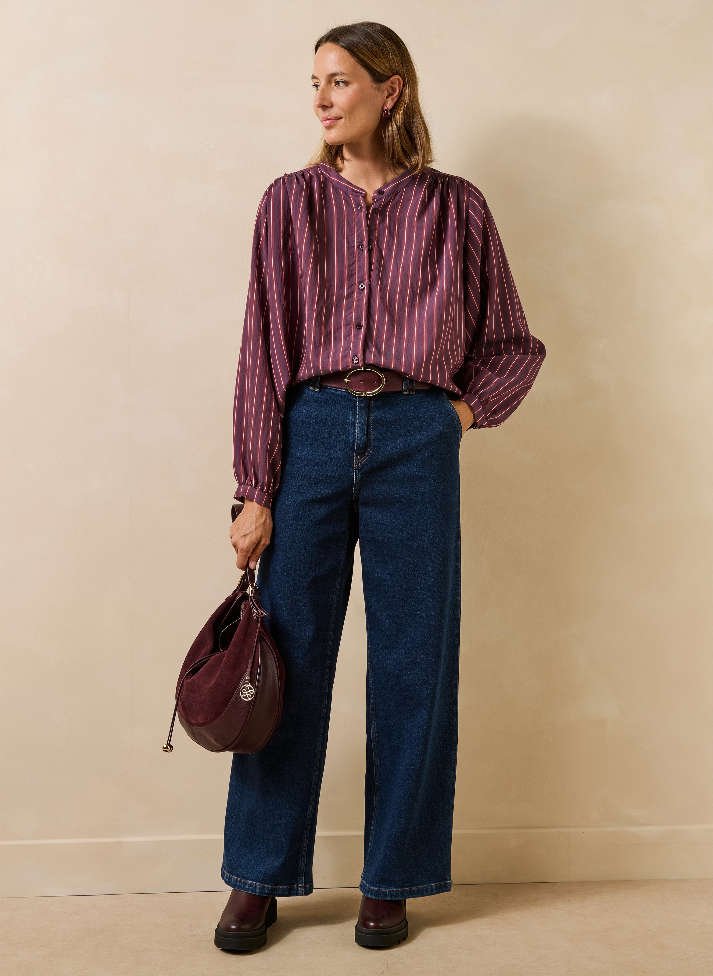 Gestreiftes Hemd mit Mao-Kragen LA FEE MARABOUTEE Violett