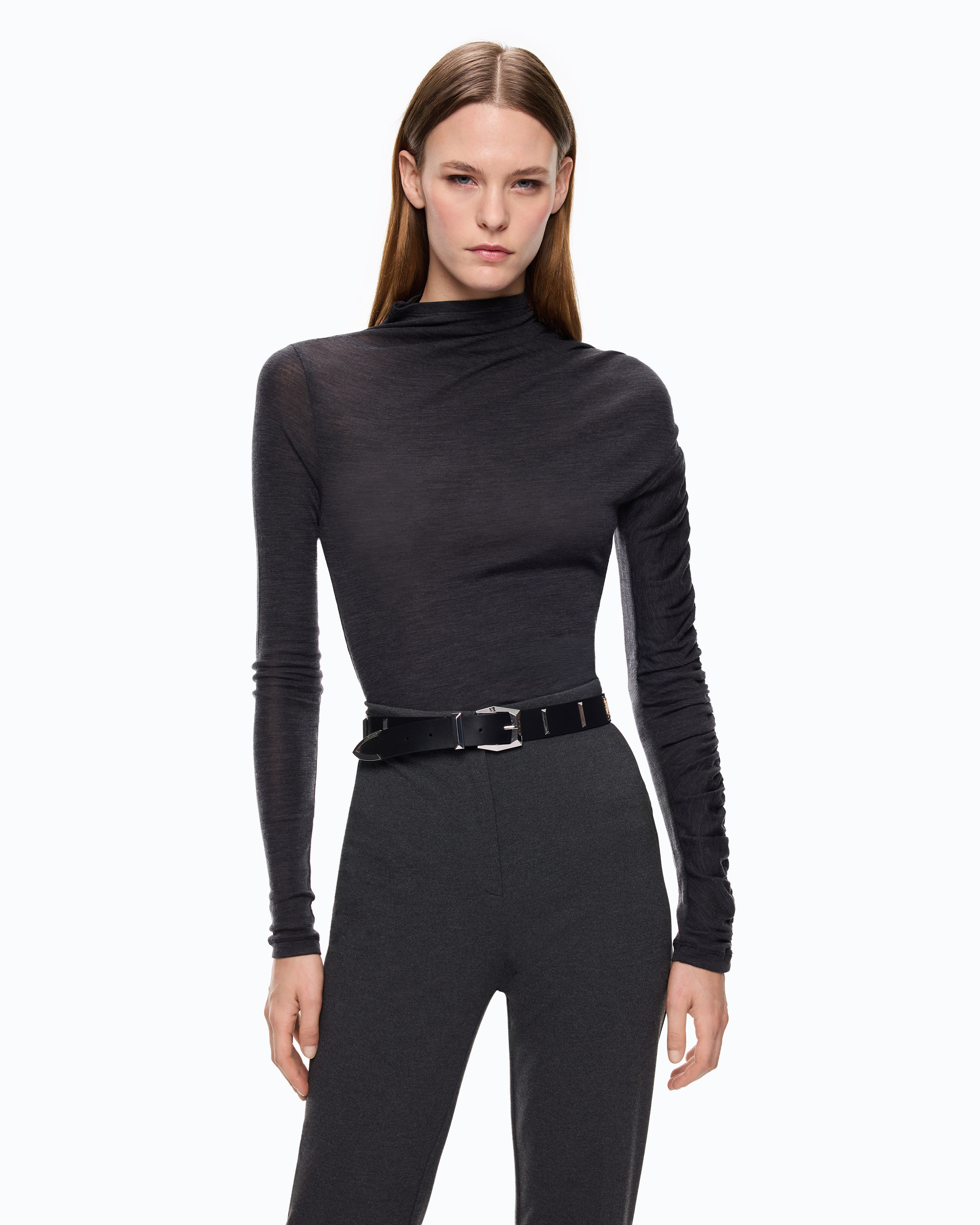 T-shirt à col roulé et base asymétrique PINKO Gris
