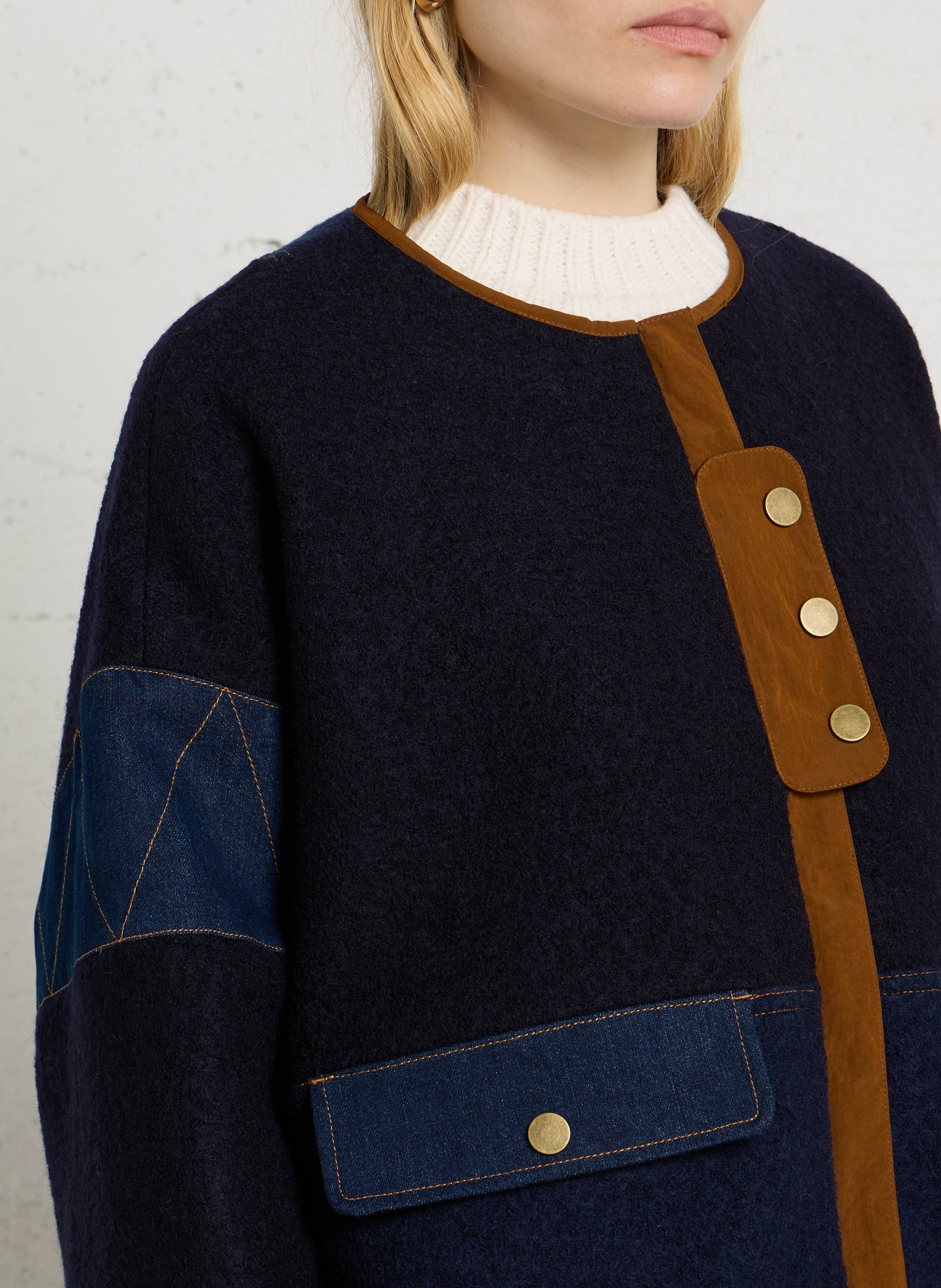Round denim and wool jacket SESSUN Blue