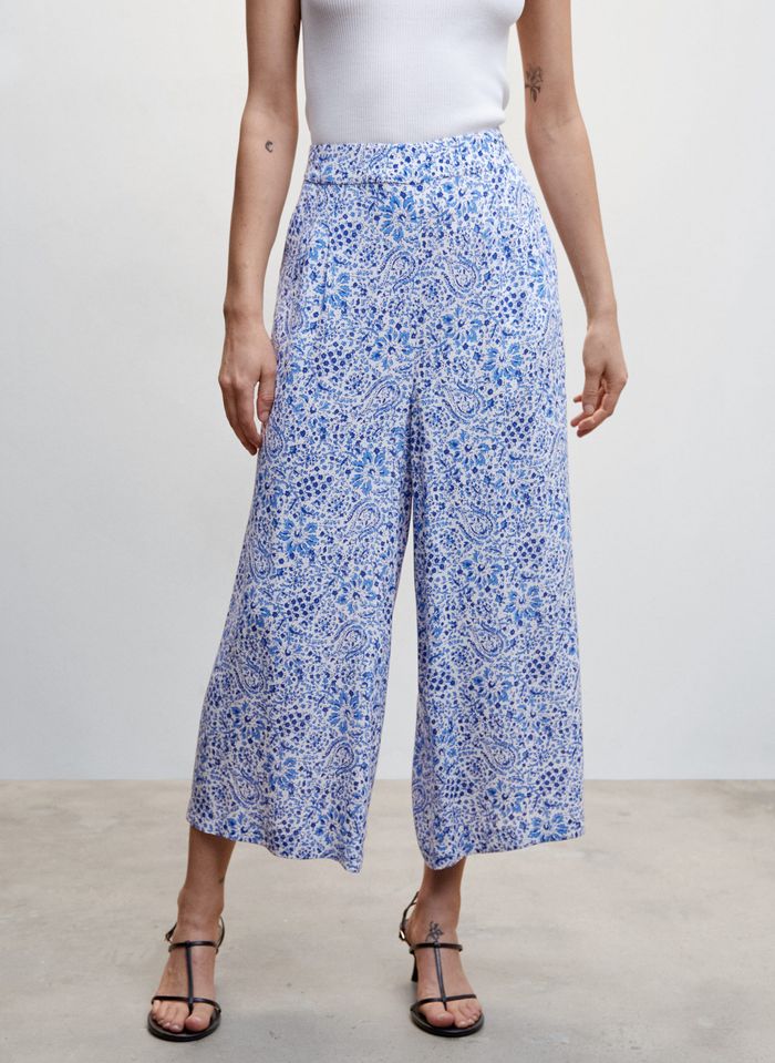 Pantalon Jupe-culotte Imprimé Bleu Moyen Mango - Femme | Place des Tendances
