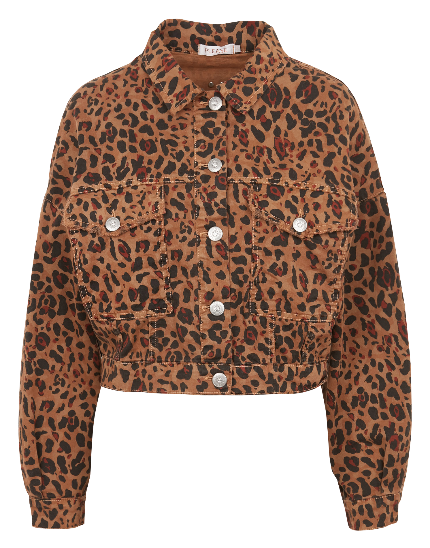 Cropped leopard print cotton jacket Beige