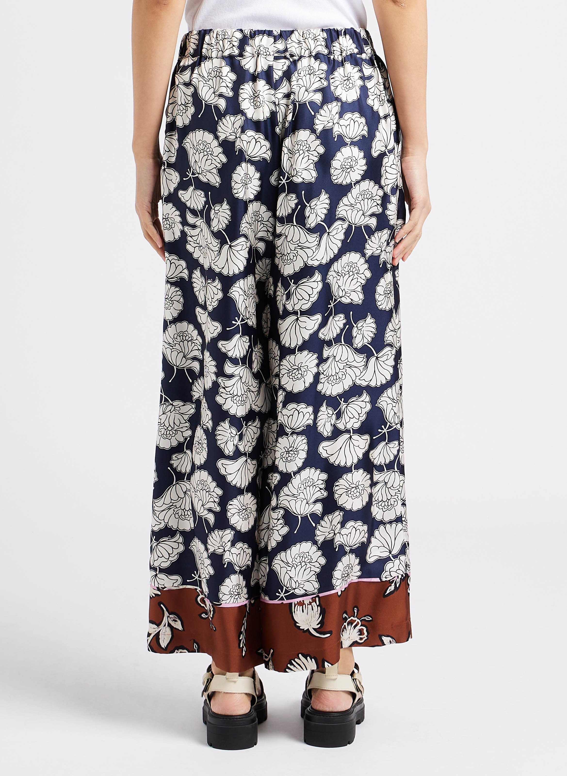 Straight floral print silk pants MAX MARA WEEK END Blue