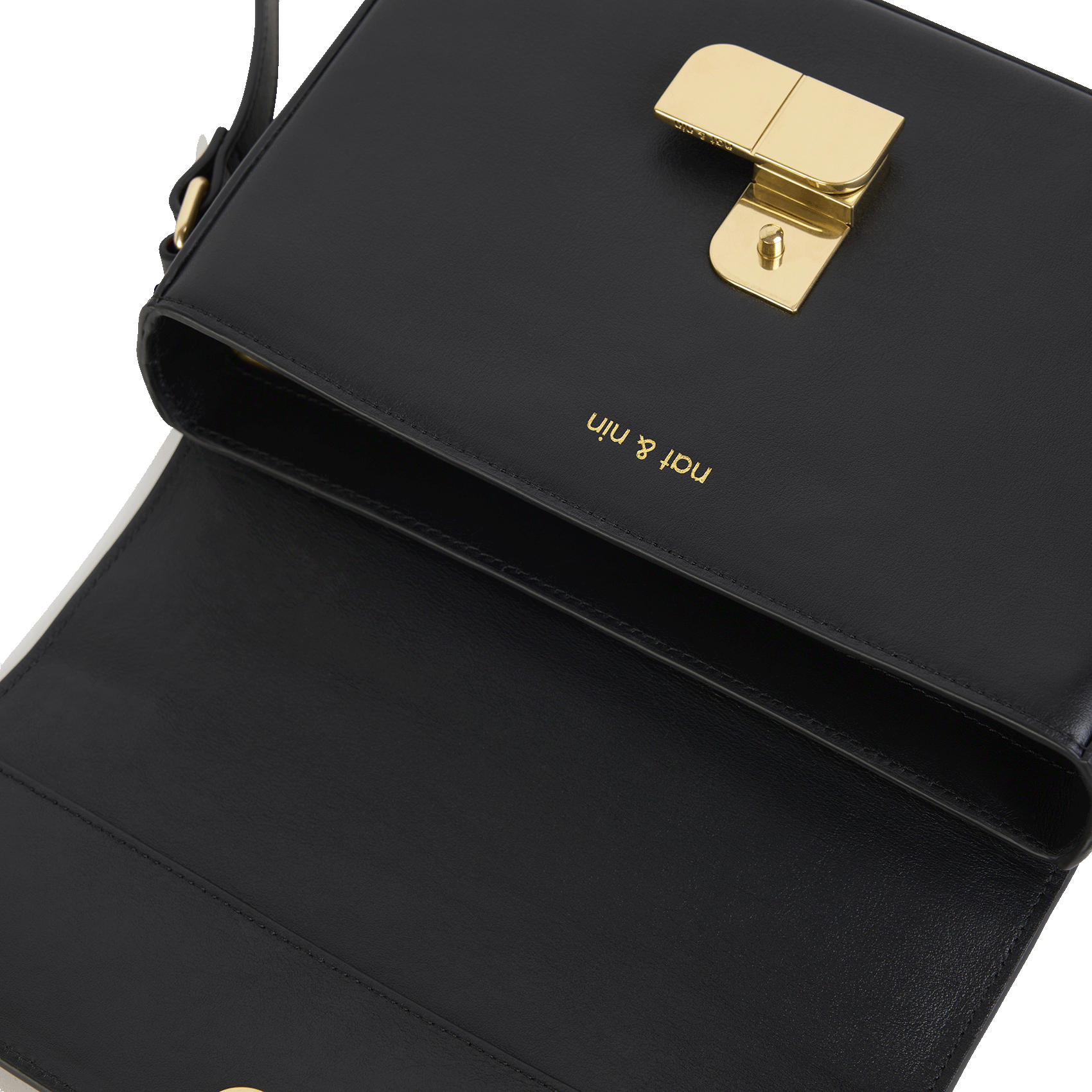 Leder-Umhängetasche mit Umschlag NAT & NIN Schwarz