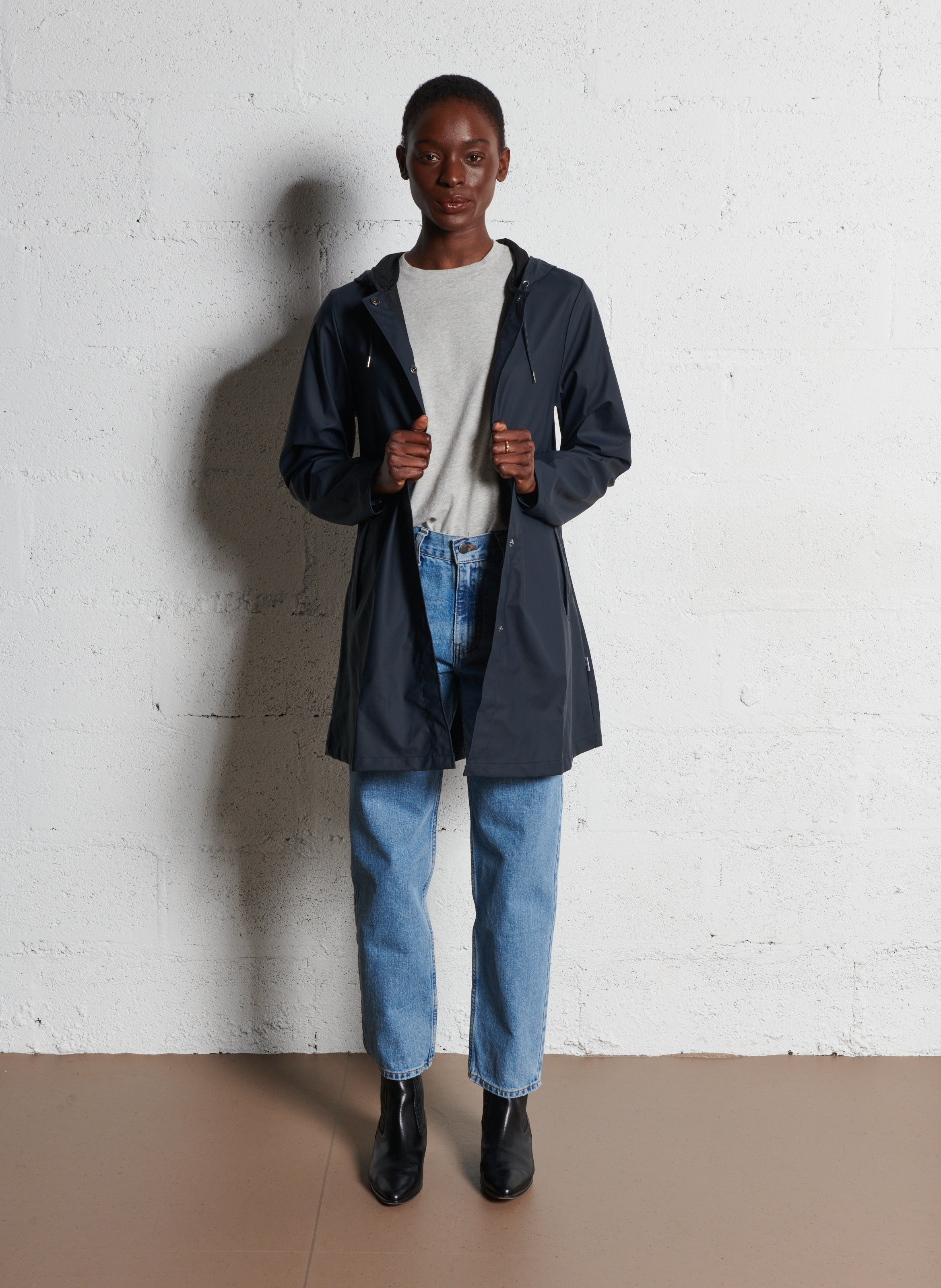 Hooded straight raincoat RAINS Blue
