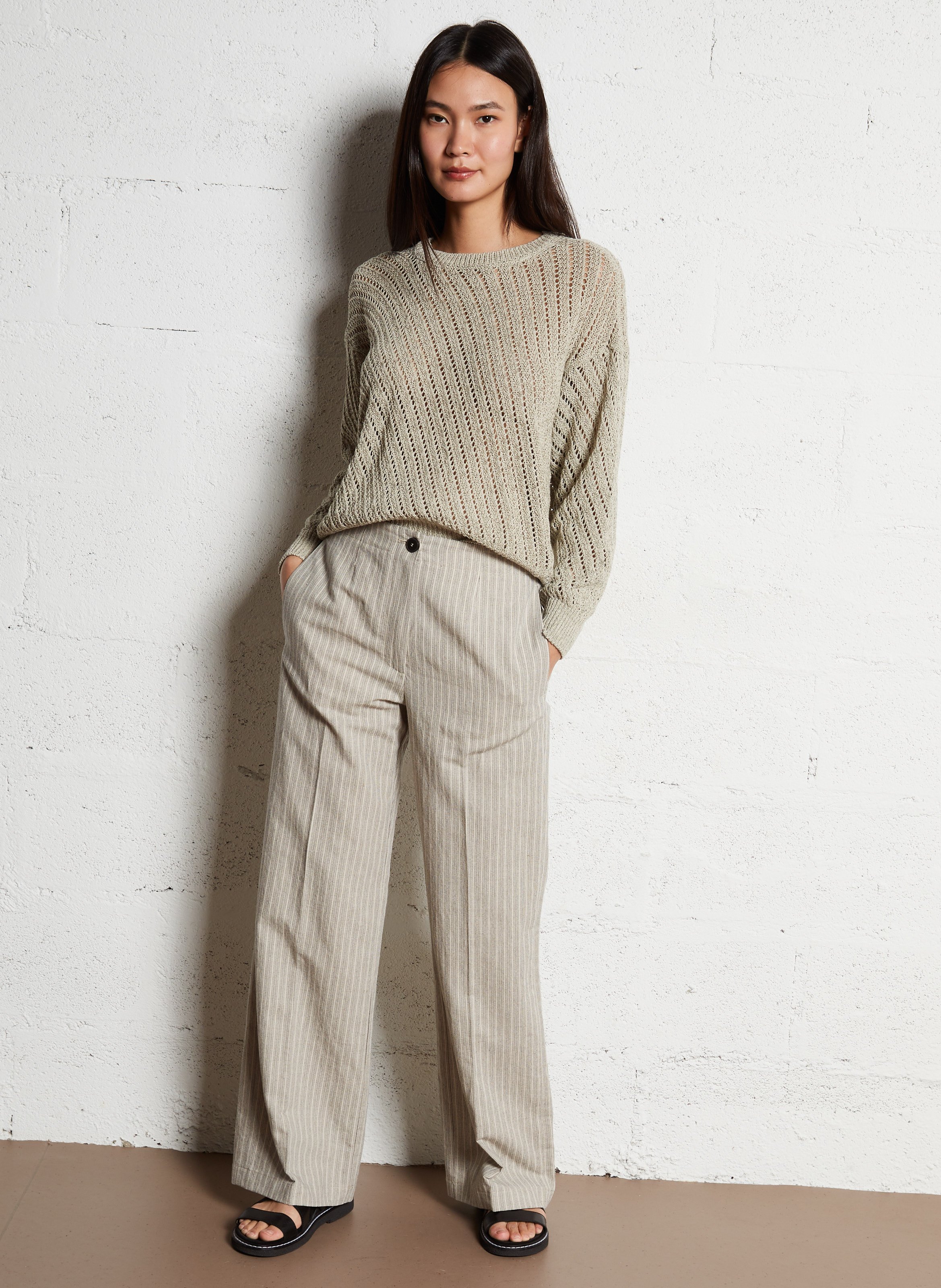 Pantalon large en lin et coton  POMANDERE Blanc