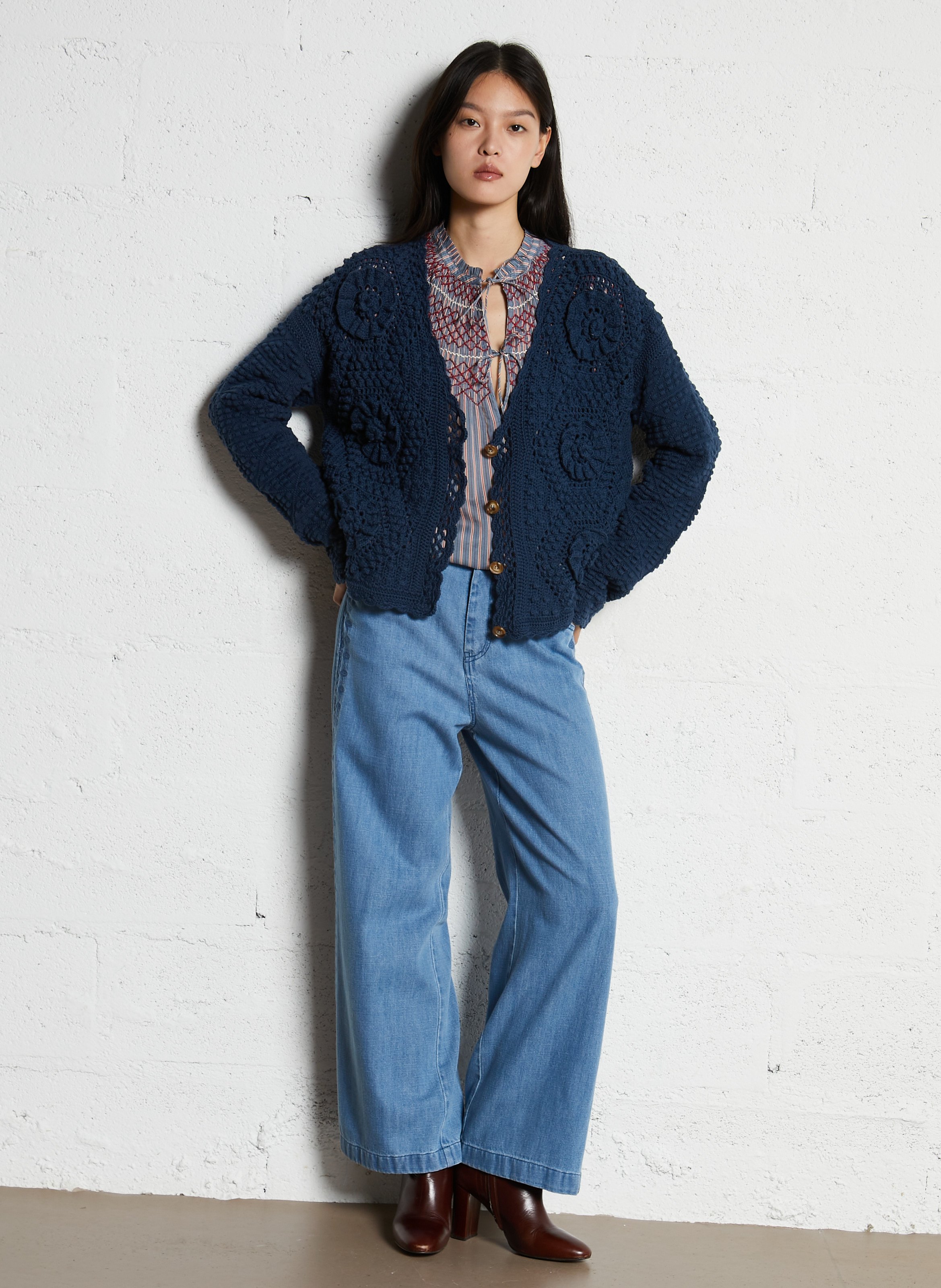 Massachusetts V-neck cotton cardigan LOUISE MISHA Blue
