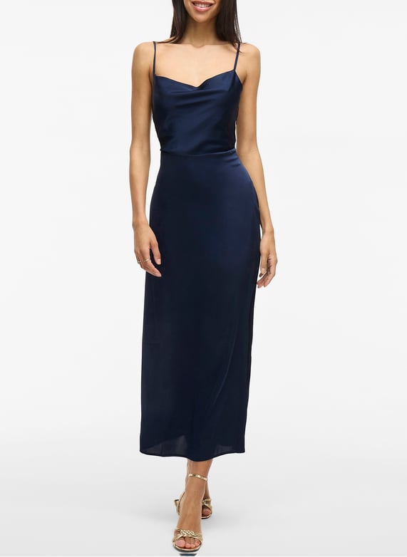 vila satin dress Vila Cinched Waist Detail Satin Maxi Dress in Blue