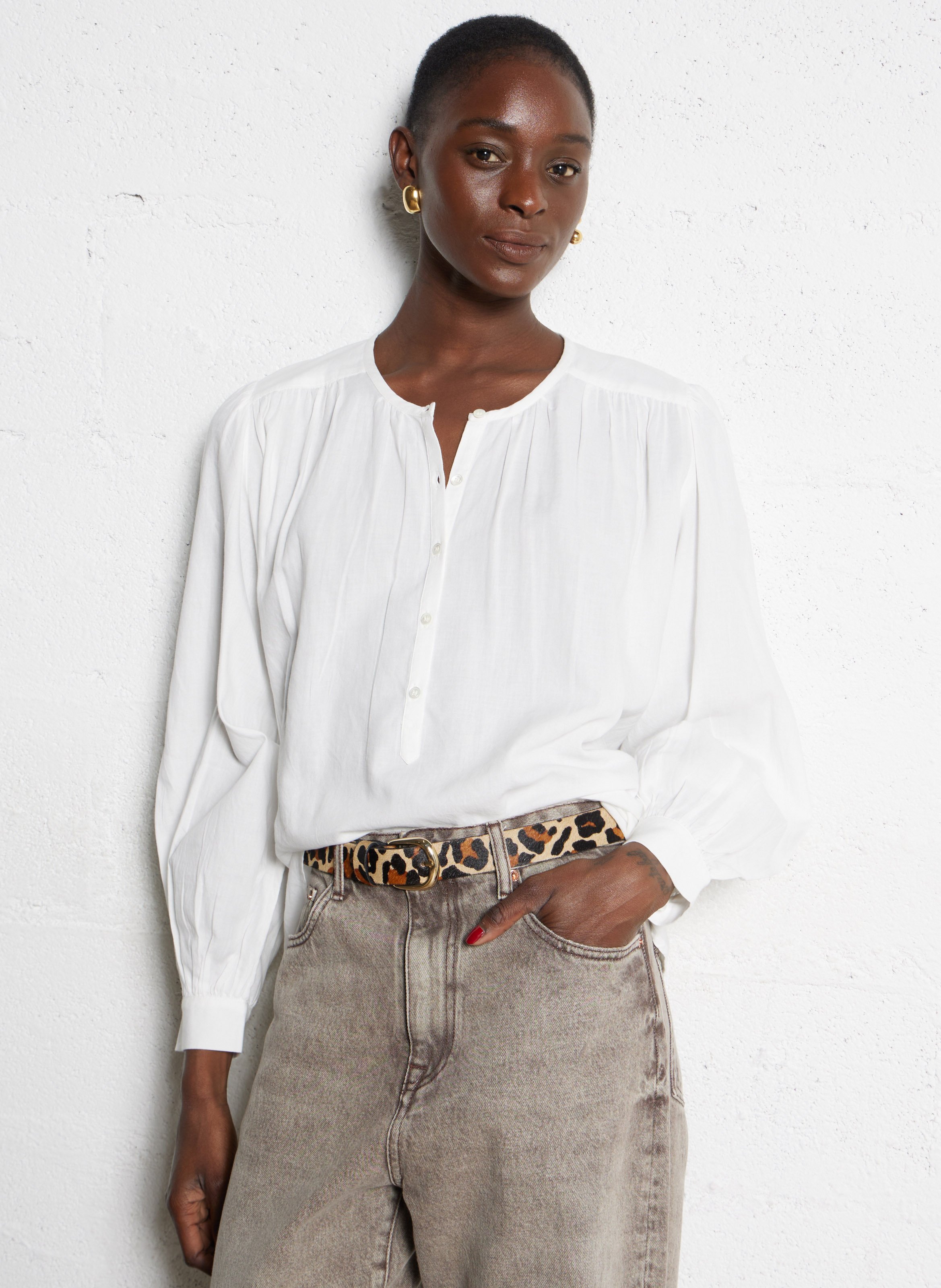 Ceinture en cuir pony imprimé DES PETITS HAUTS Marron