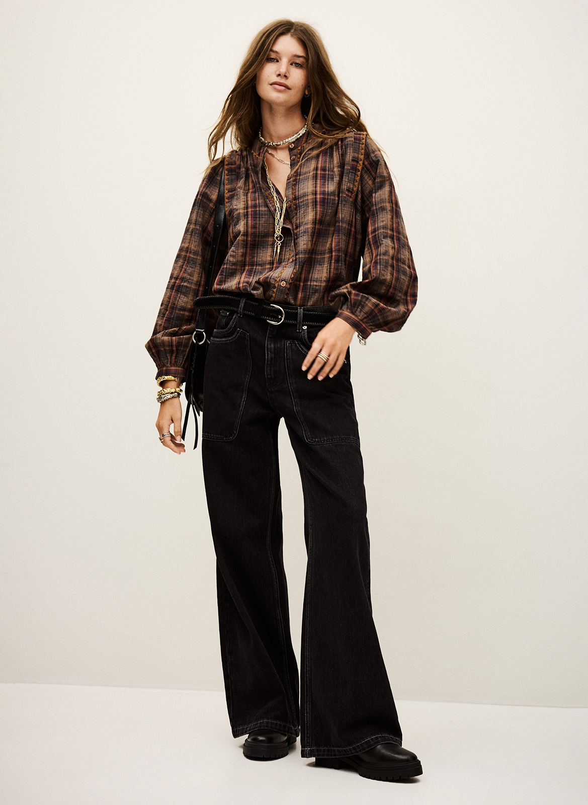 Chemise col rond en coton mélangé BA&SH Marron