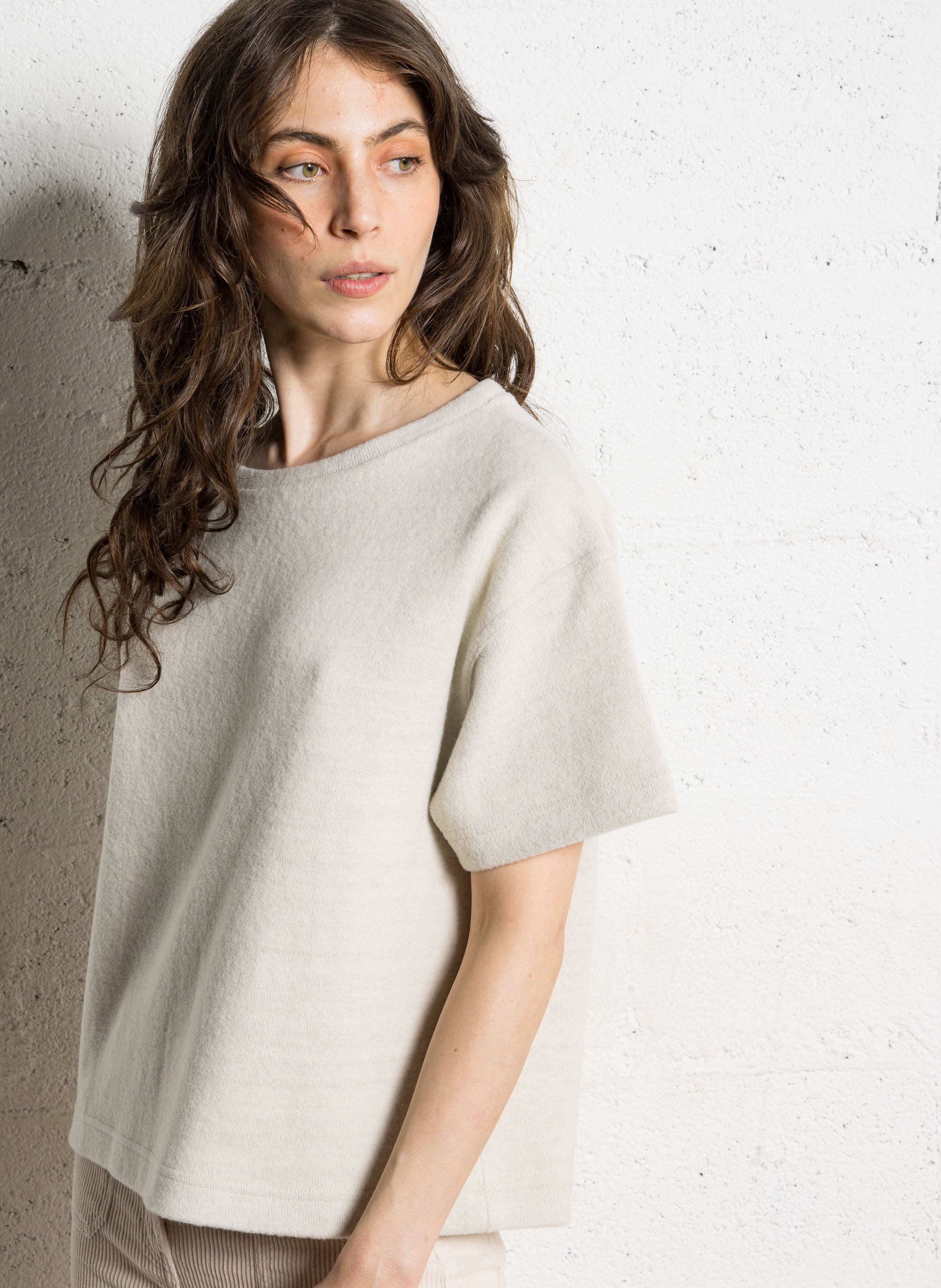 T-shirt van wolmix met ronde hals BENSIMON Wit