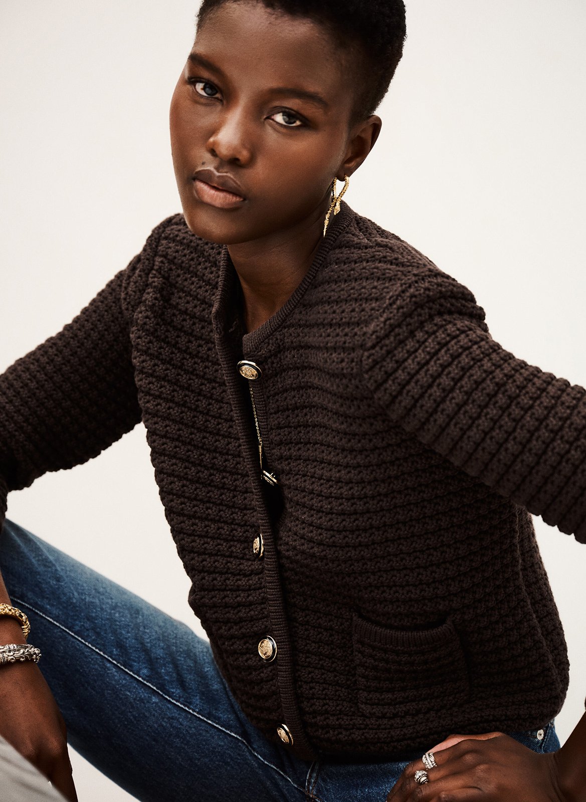 Gilet manches longues en coton mélangé BA&SH Marron