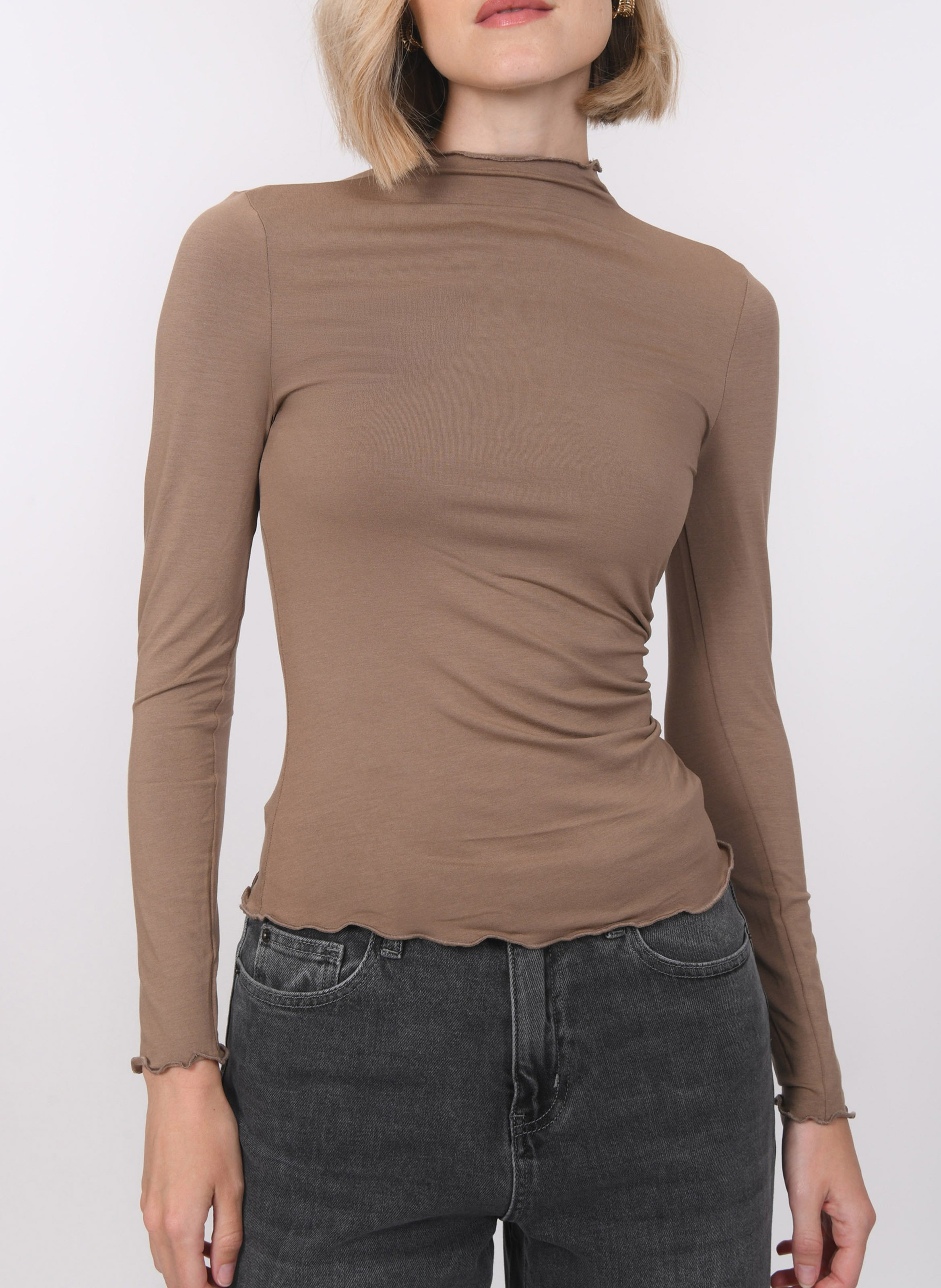 Tee-shirt ajusté effet drapé uni KOOKAI Beige