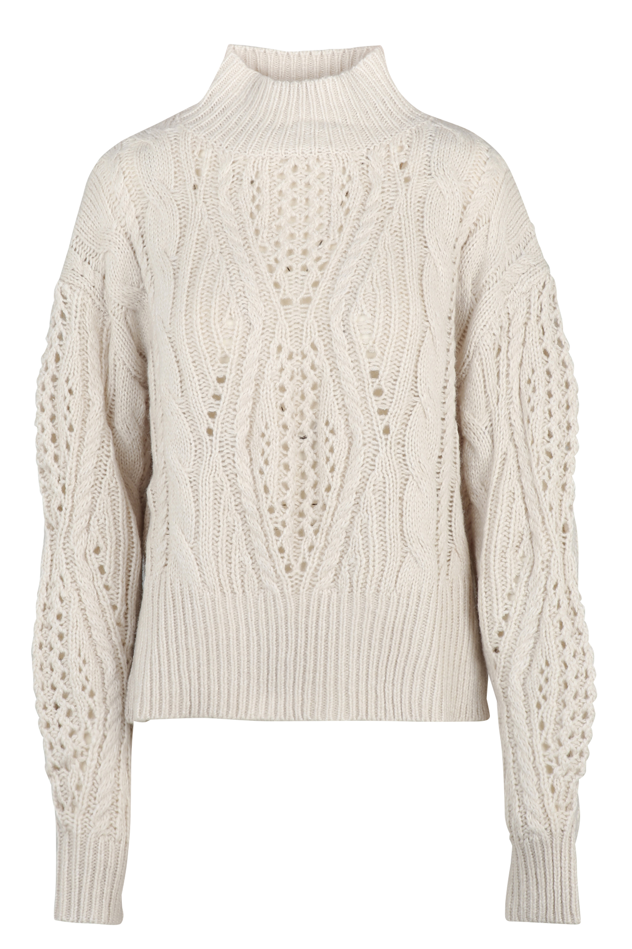 Oversize Strickpullover mit Stehkragen und Zopfmuster KOOKAI Weiss