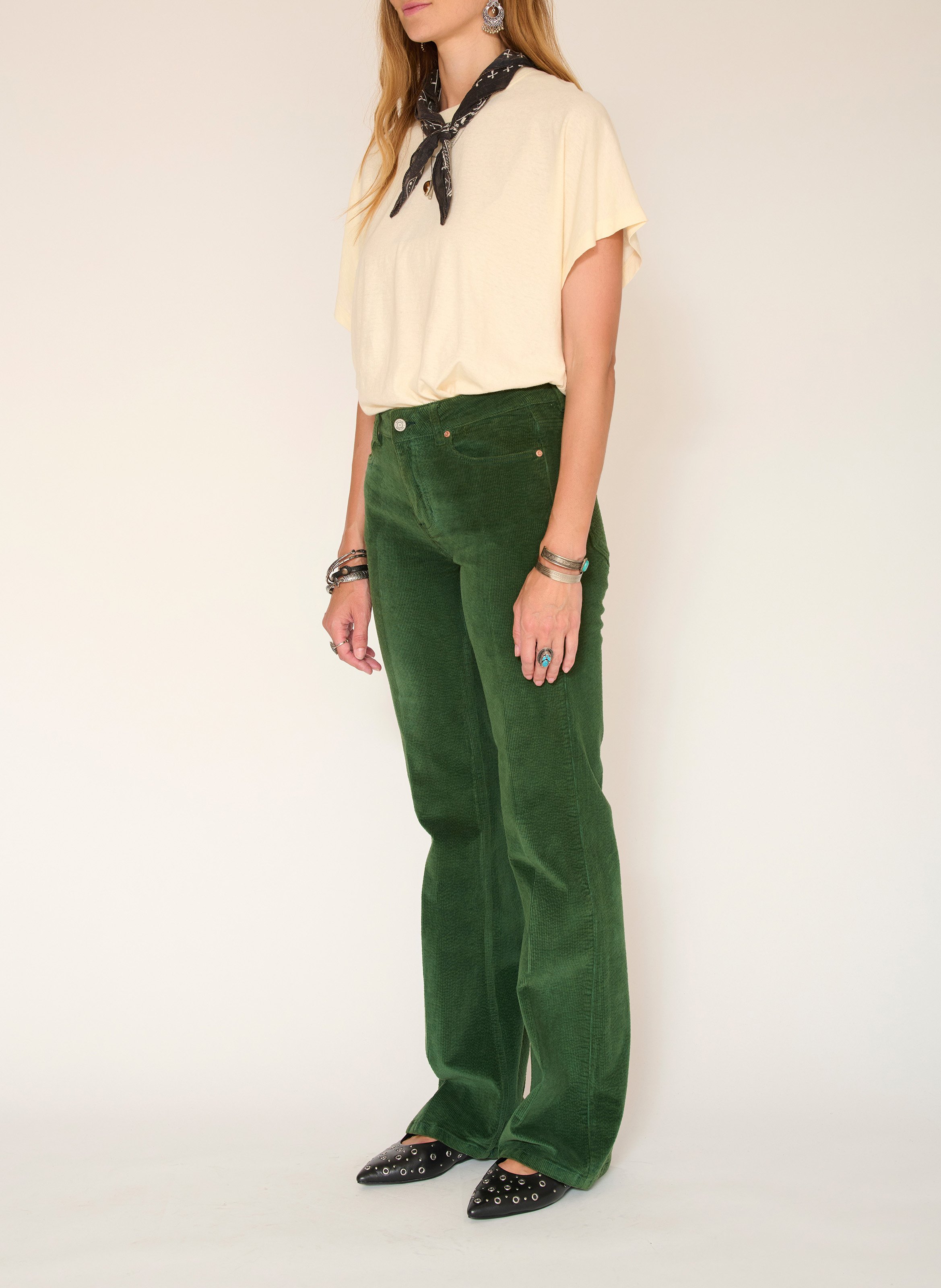 Pantalon boot-cut en coton mélangé MKT Vert