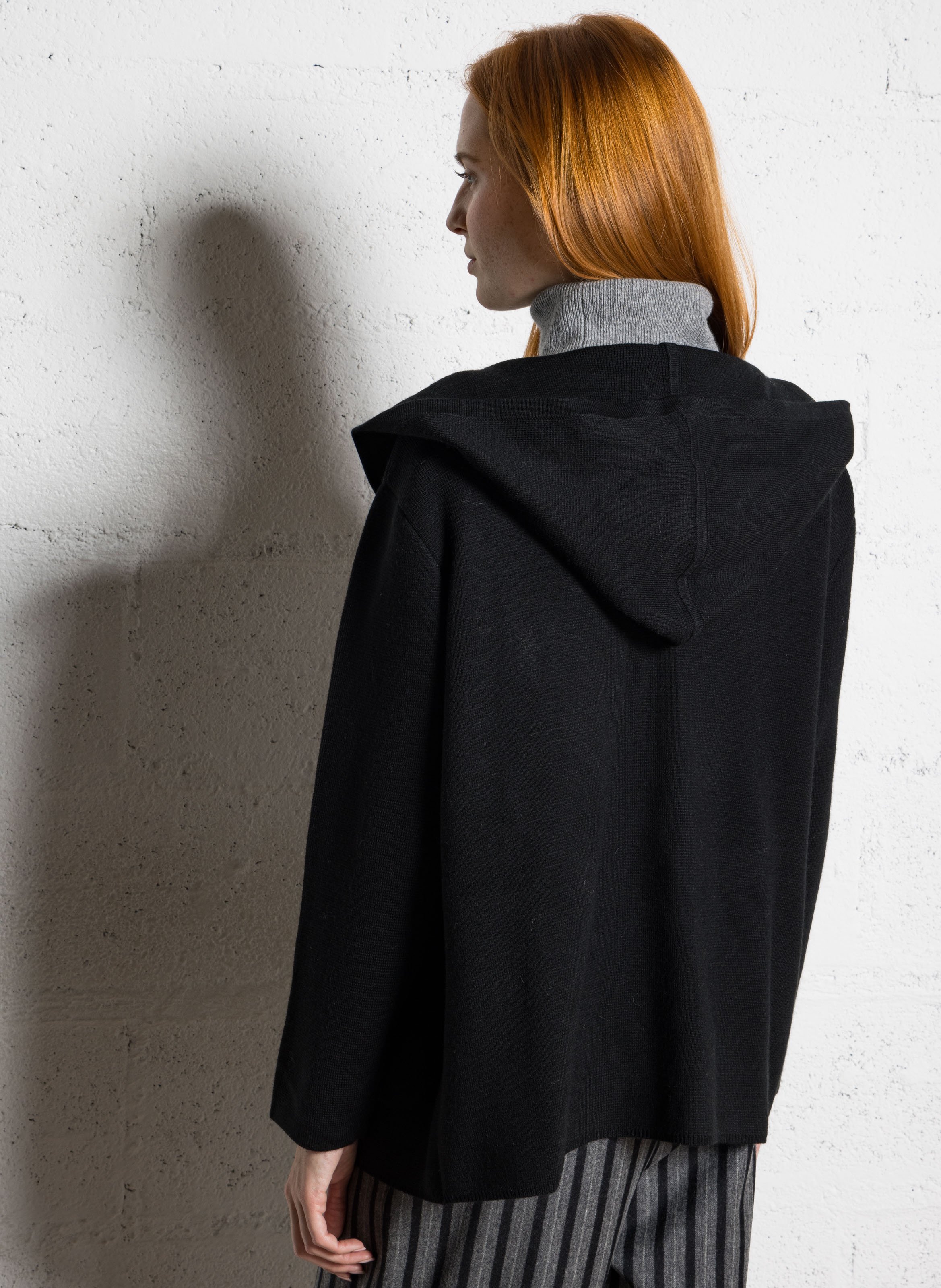 Gilet oversize à capuche en laine mélangée BERENICE Noir