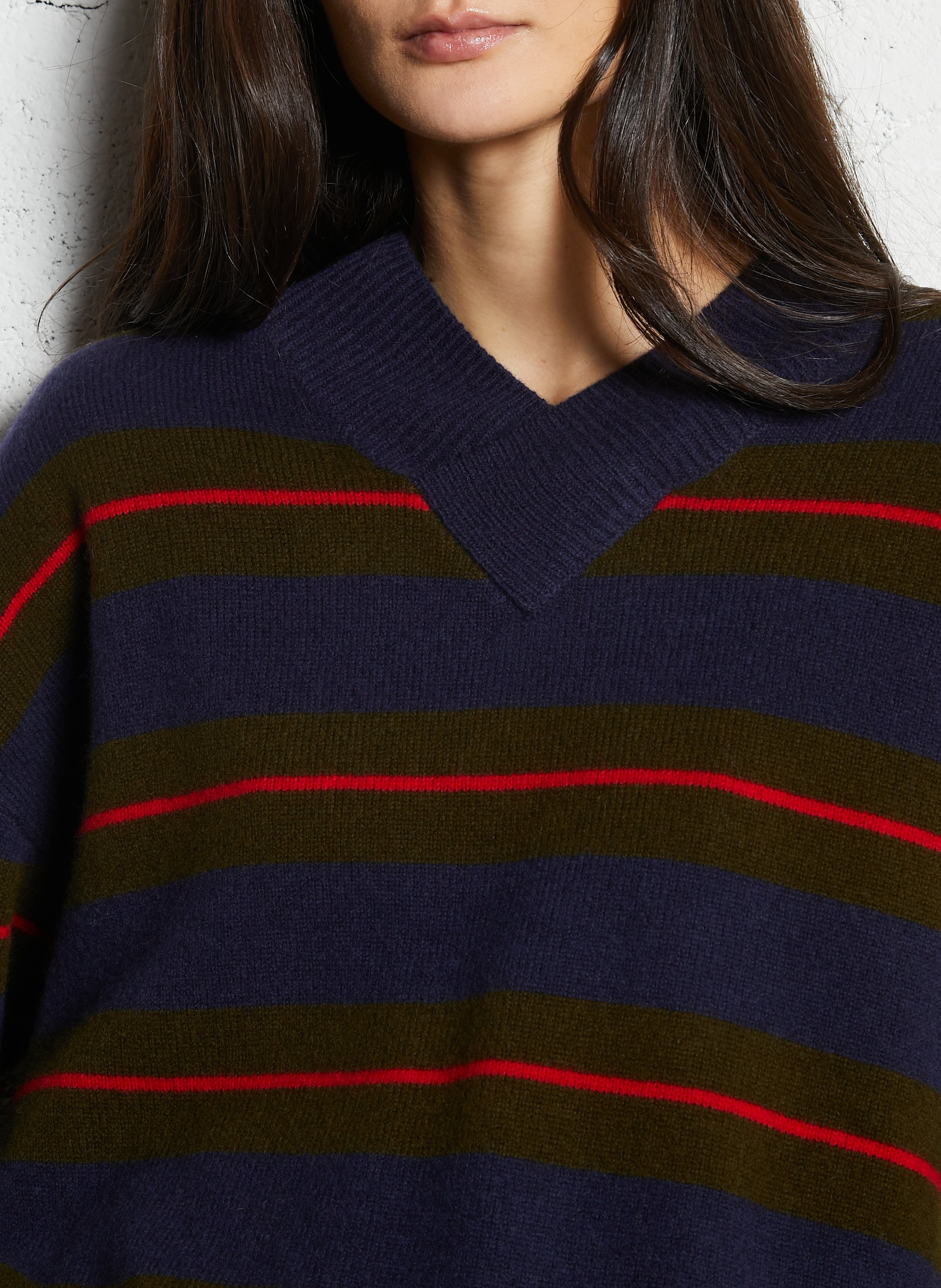 Pull col v à rayures en laine DAMSON MADDER Kaki