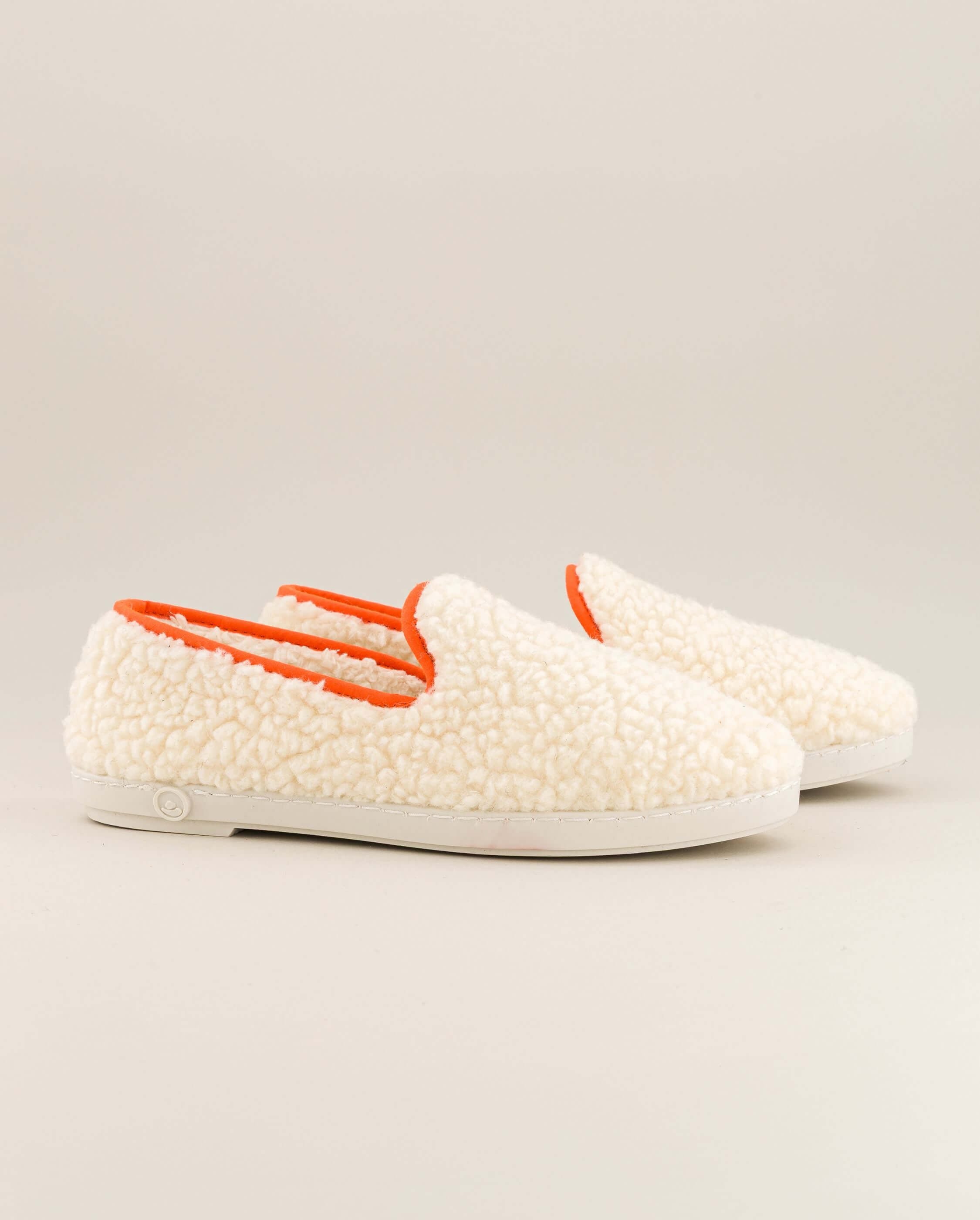 Women's wool bouclé slippers, white orange ANGARDE White
