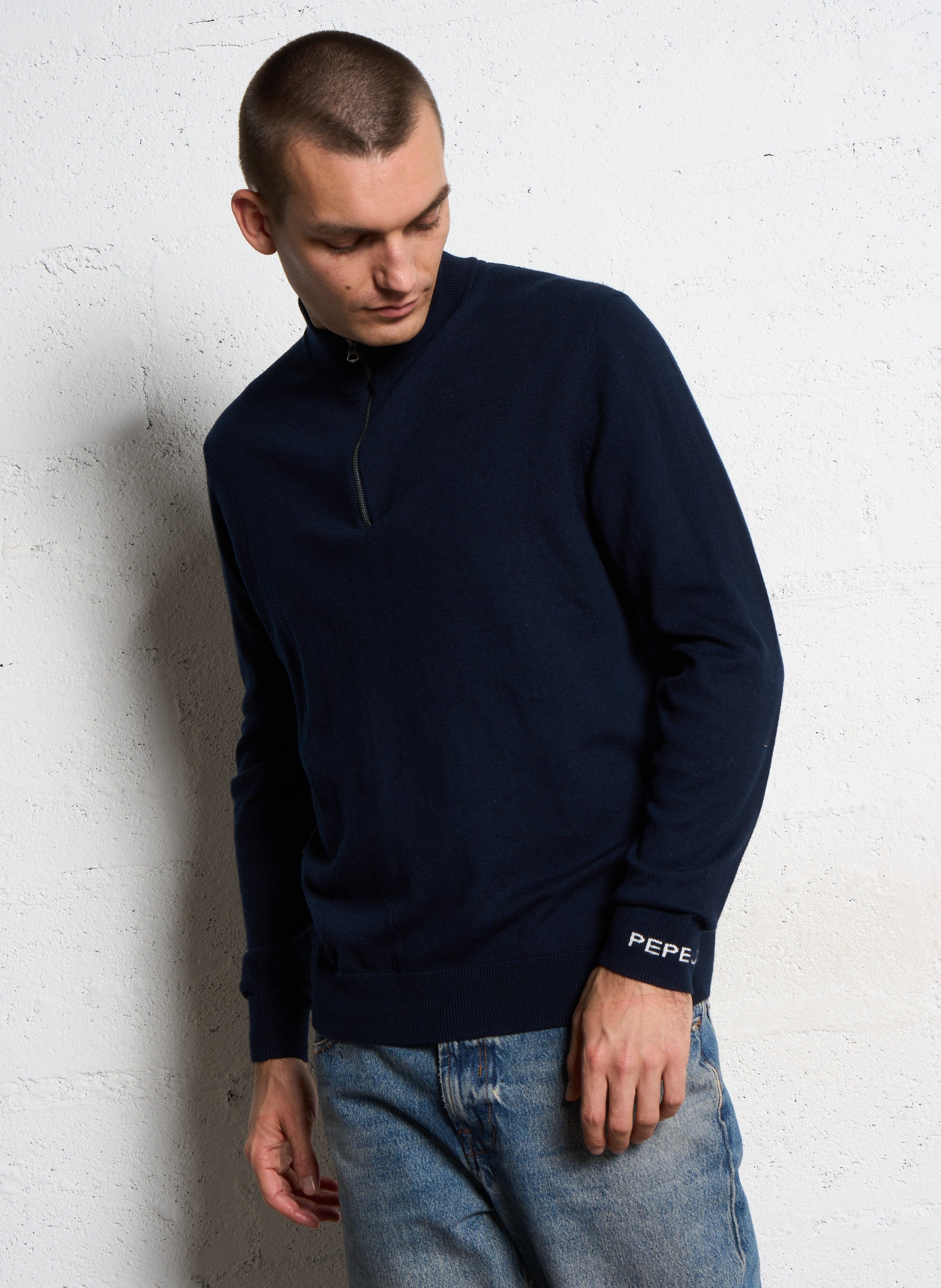Gerader Pullover mit Stehkragen aus Baumwolle und Kaschmir PEPE JEANS
