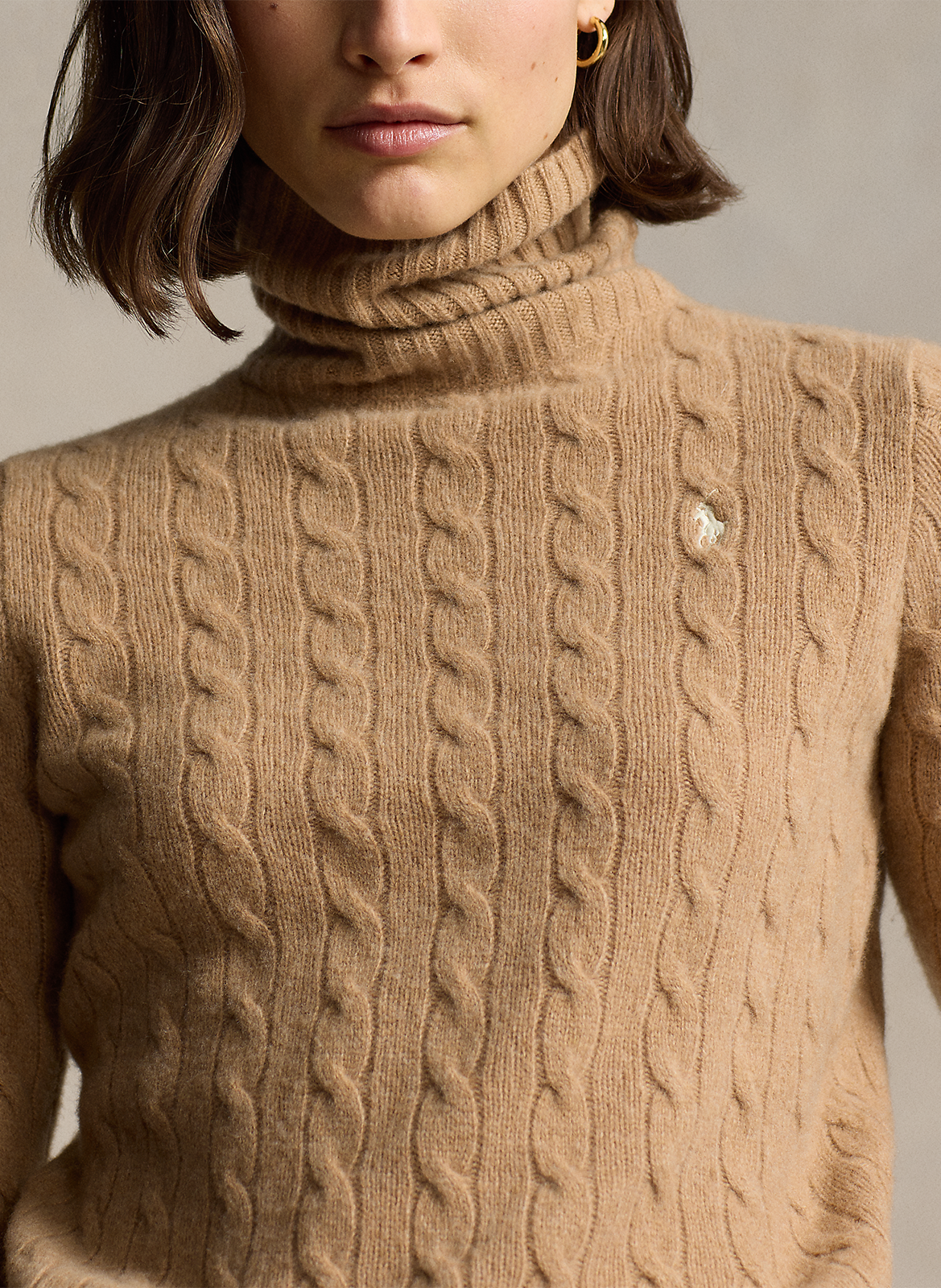 Pull col roulé en laine et cachemire POLO RALPH LAUREN Beige