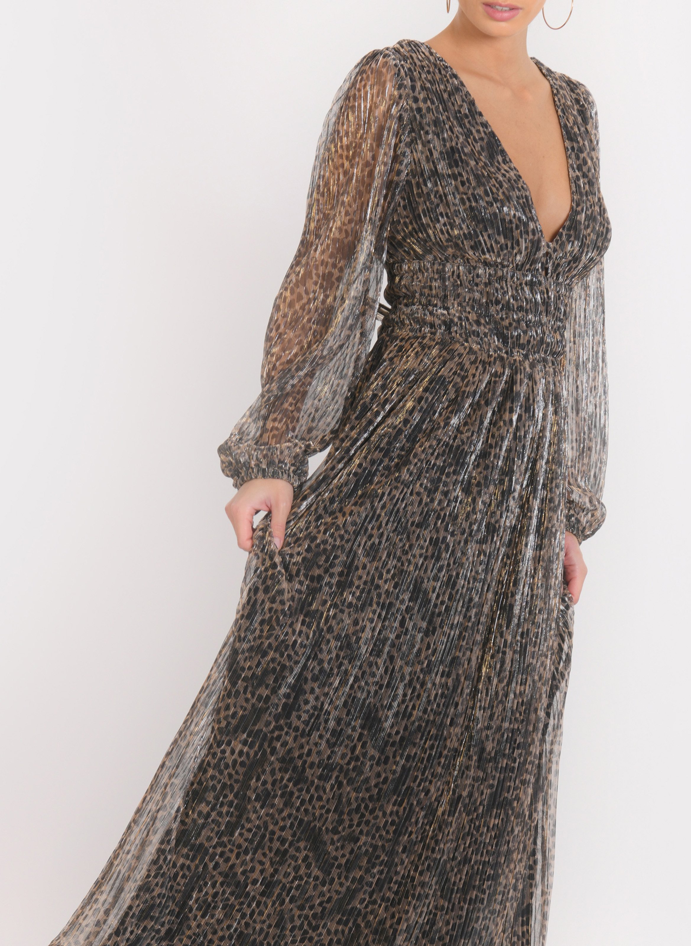 Halflange jurk met V-hals en print KOOKAI Zwart