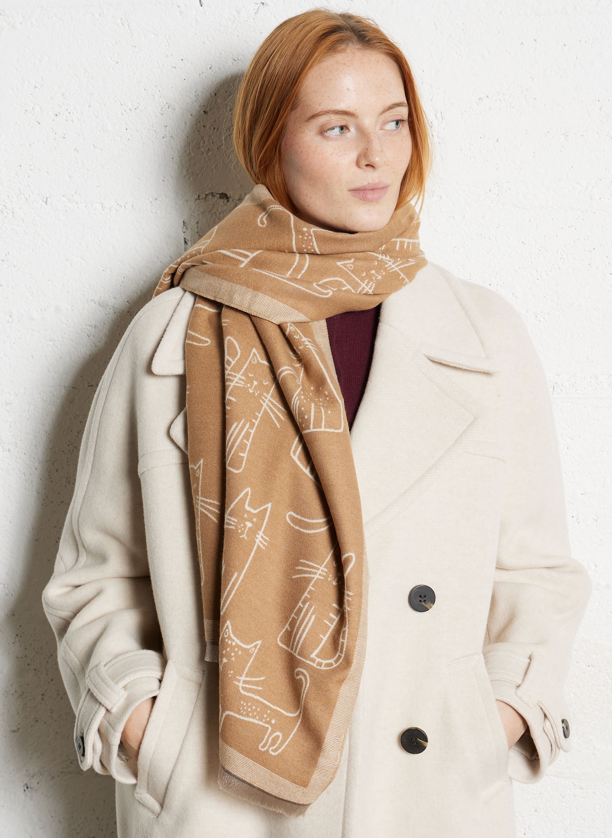 Printed jacquard scarf AU PRINTEMPS PARIS Brown