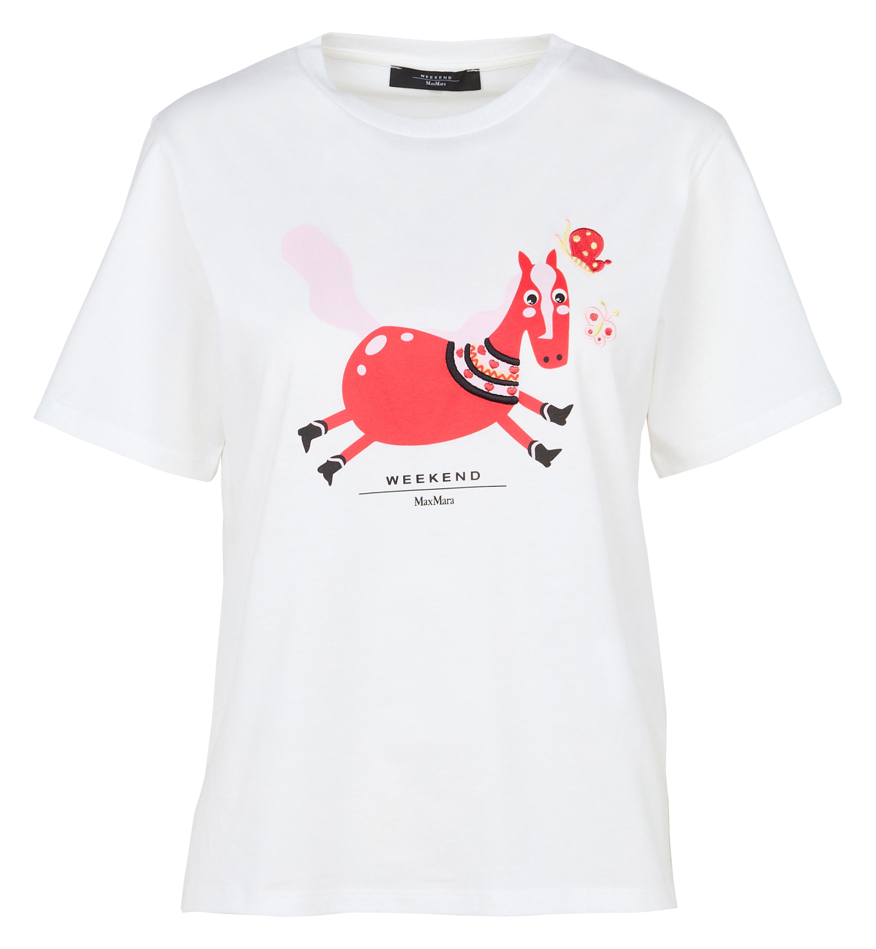 Gerade geschnittenes Rundhals-T-Shirt aus Baumwolle mit Siebdruck MAX MARA WEEK END Weiss