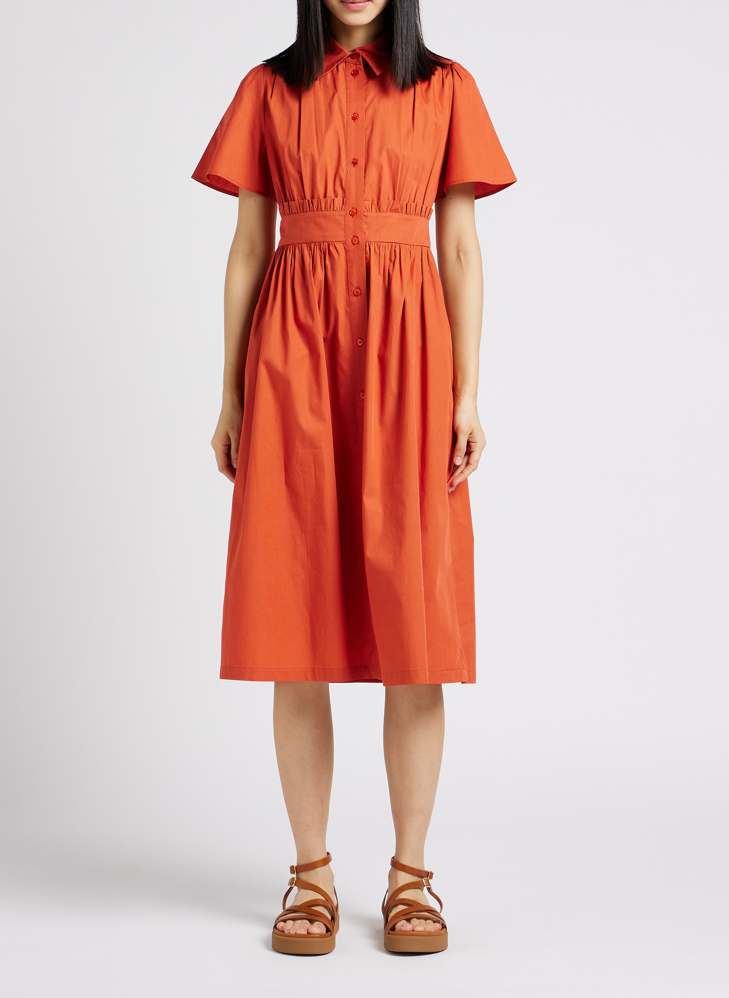 Halflange, getailleerde, katoenen jurk MAX&Co. Oranje